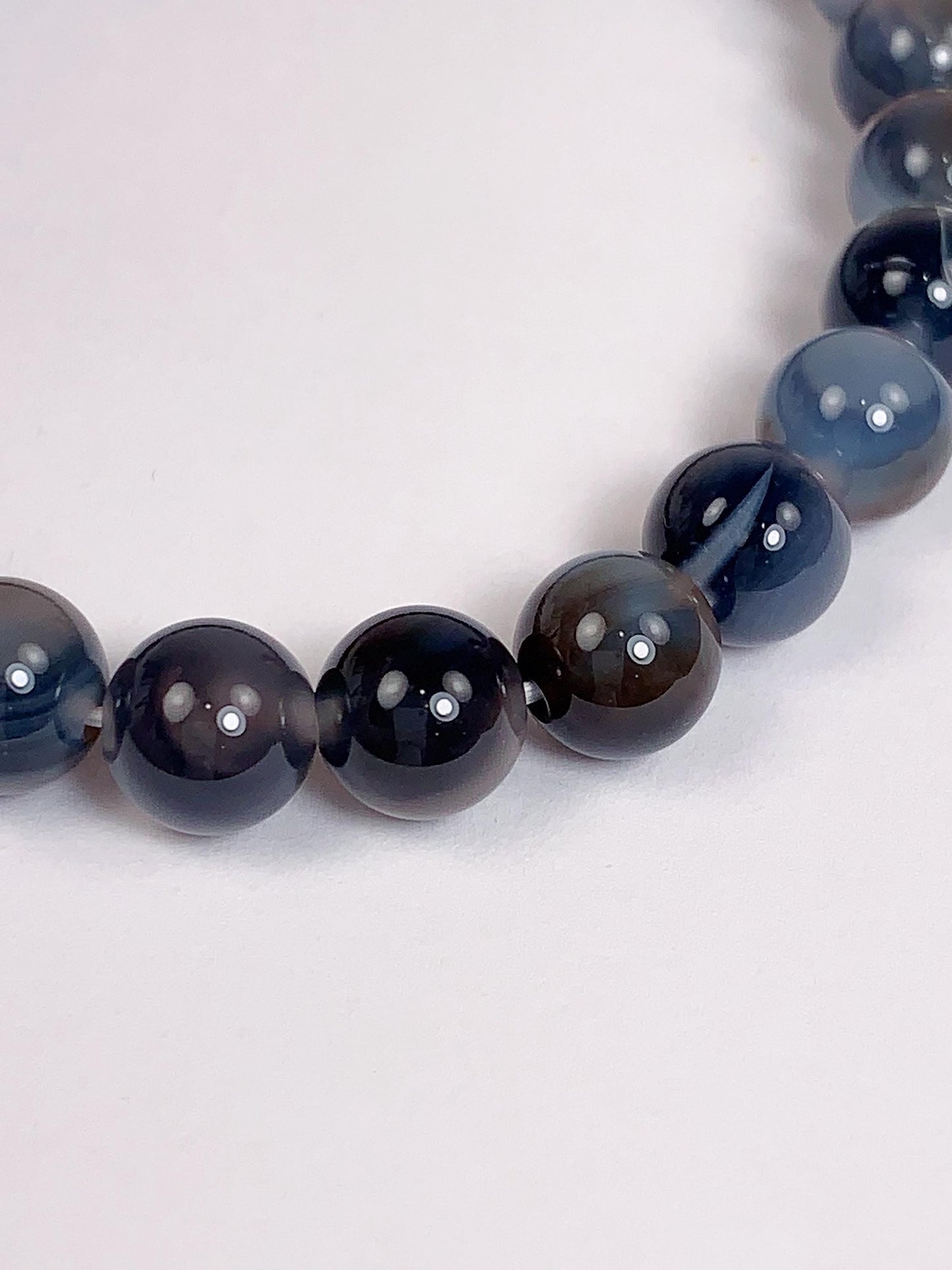 Genuine Natural Blue Stripe Candy Agate (heated )Smooth Round Stretch Bracelet 8mm