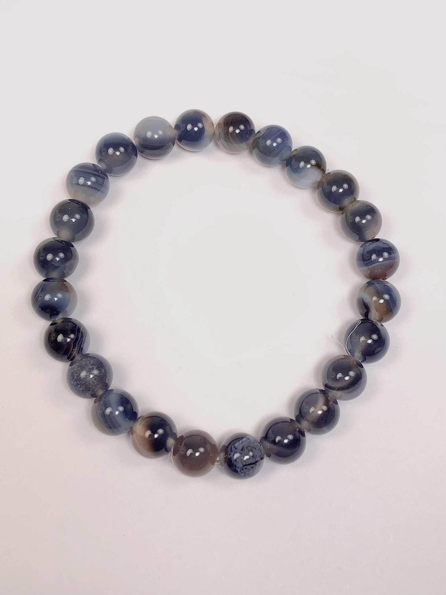 Genuine Natural Blue Stripe Candy Agate (heated )Smooth Round Stretch Bracelet 8mm