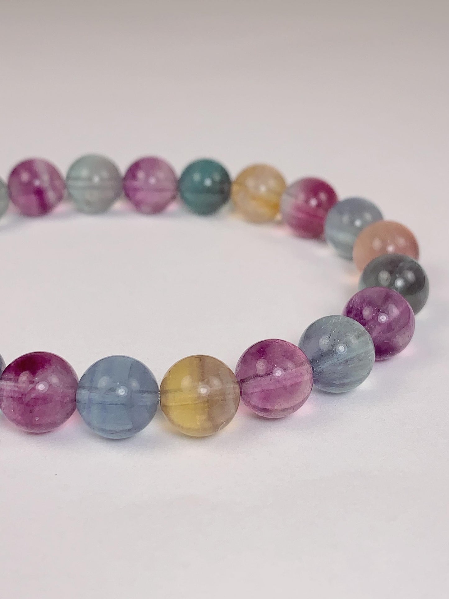 Rainbow Fluorite Bracelet: Natural Gemstone Stretch Bracelet, 8mm
