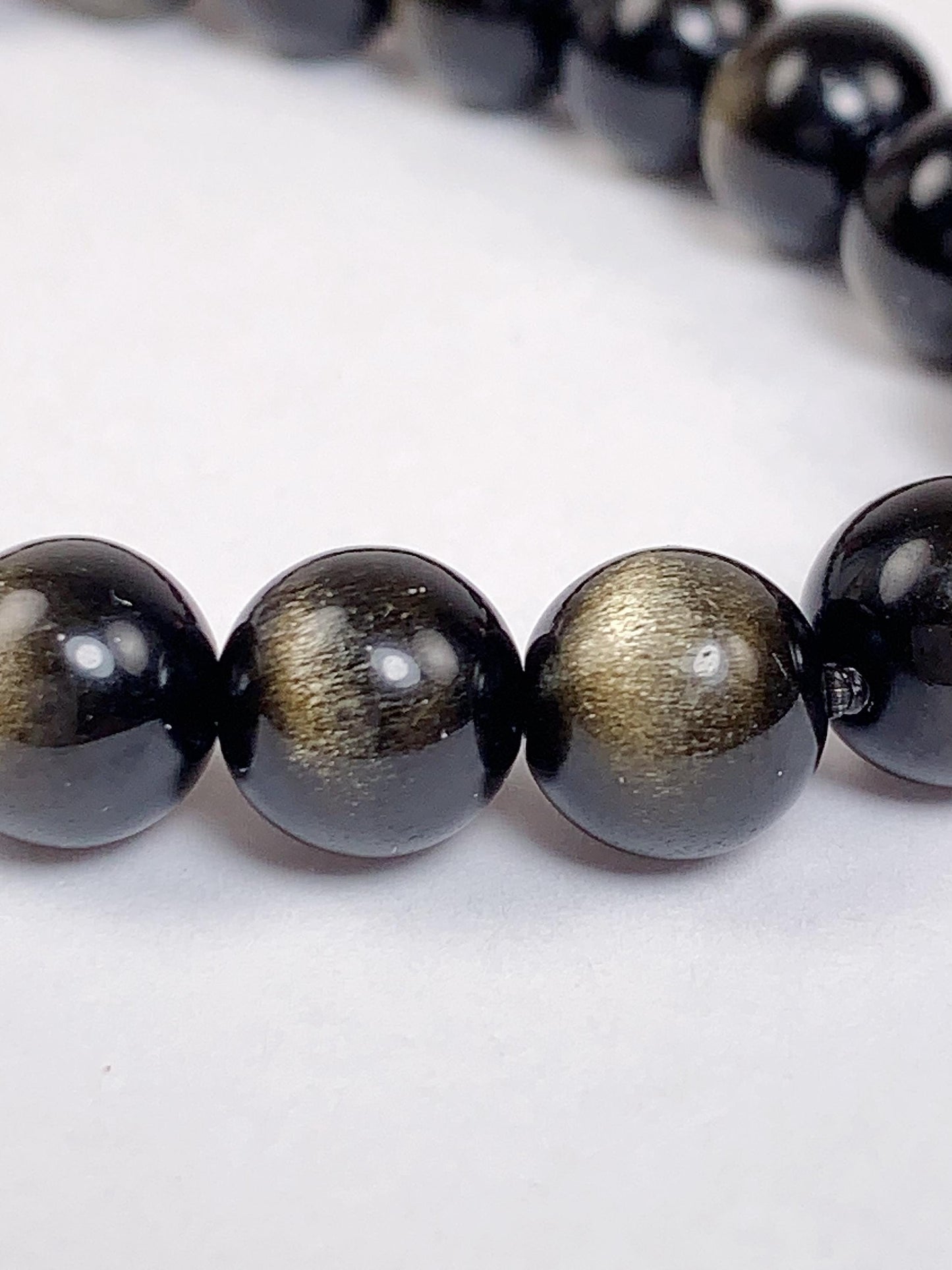Black Gold Obsidian Bracelet: Natural Cat Eye Gemstone, 8mm