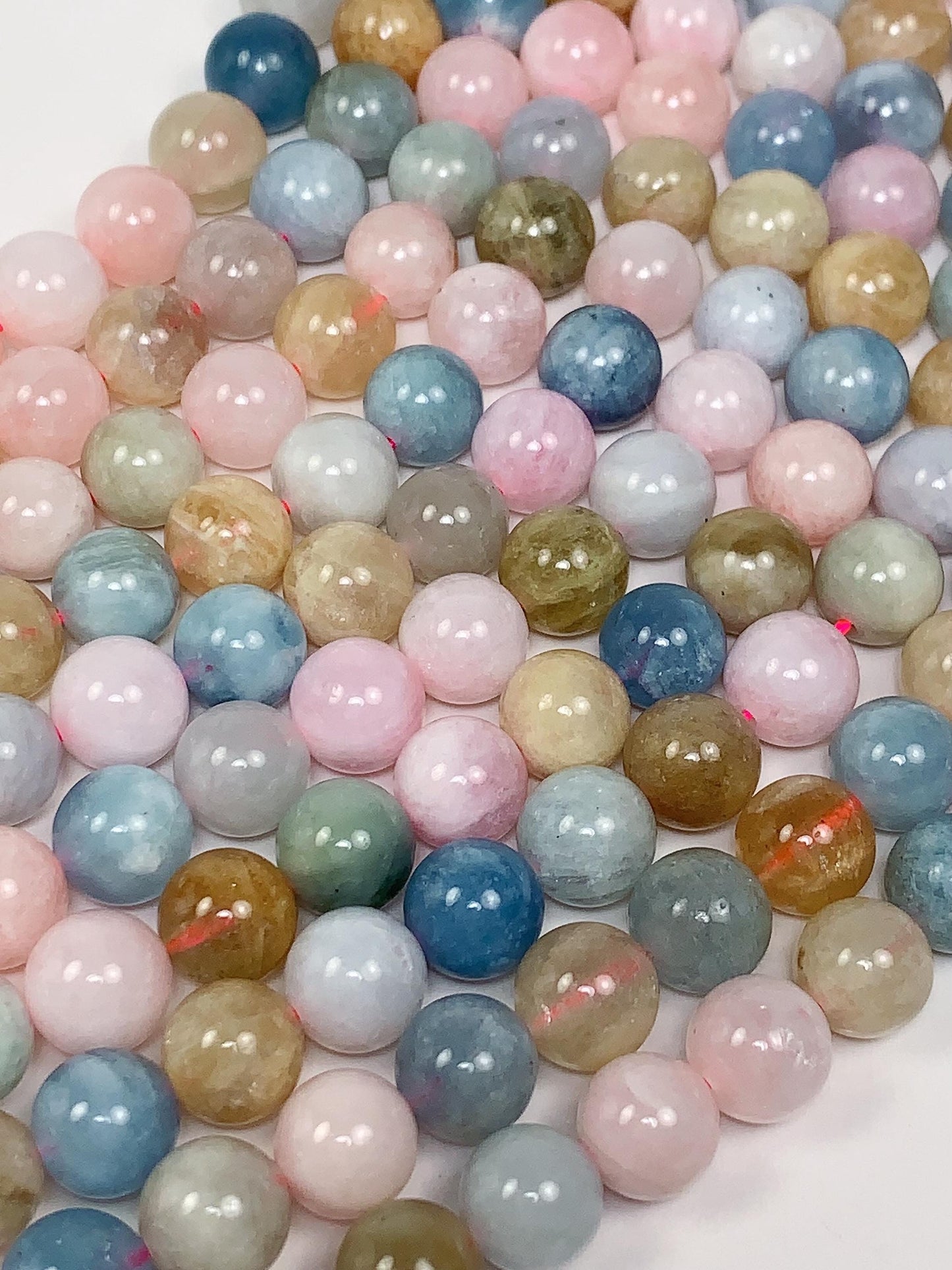 Rainbow Morganite Beads: 8mm Smooth Round Gemstone Strand
