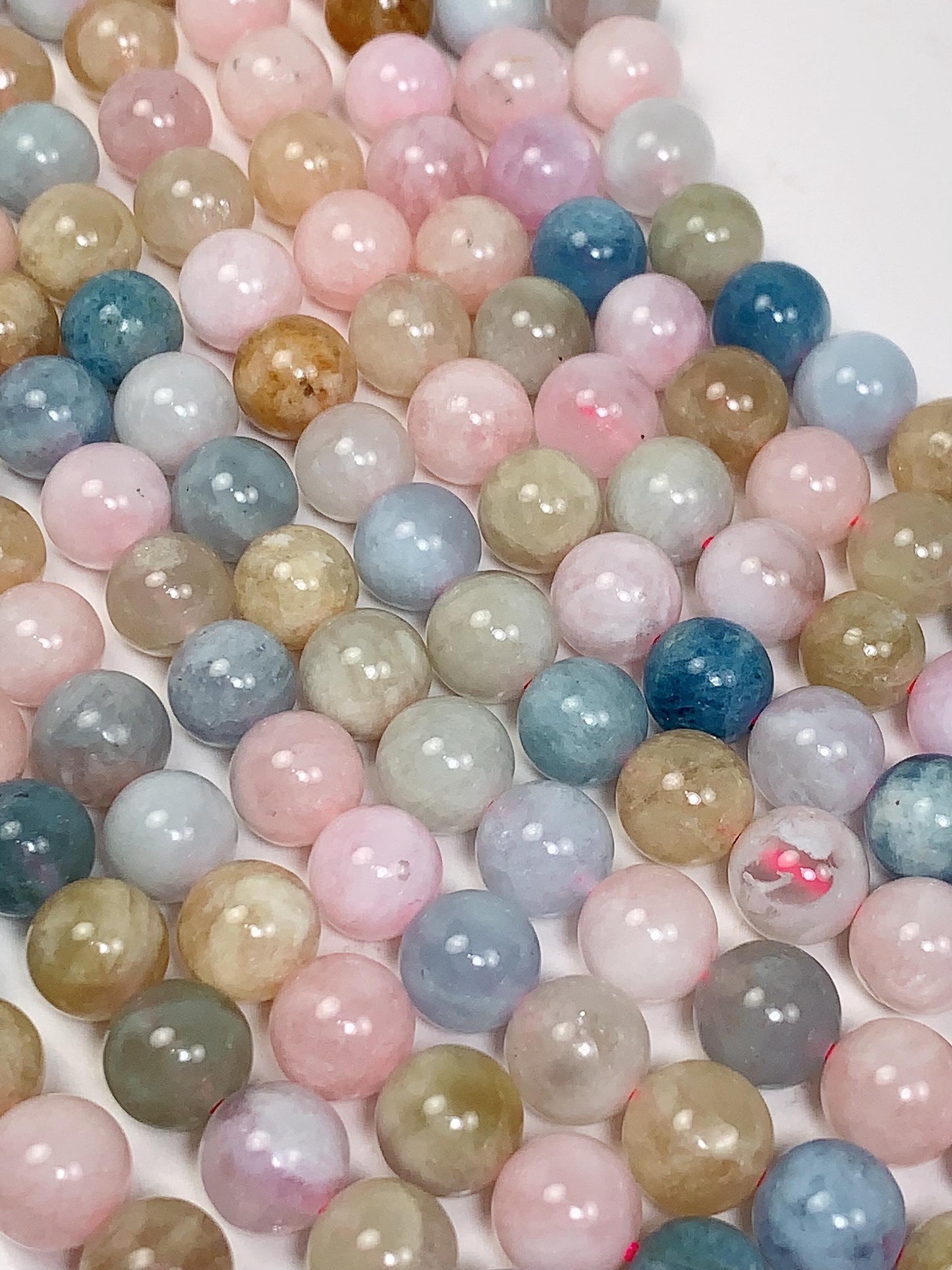 Rainbow Morganite Beads: 8mm Smooth Round Gemstone Strand