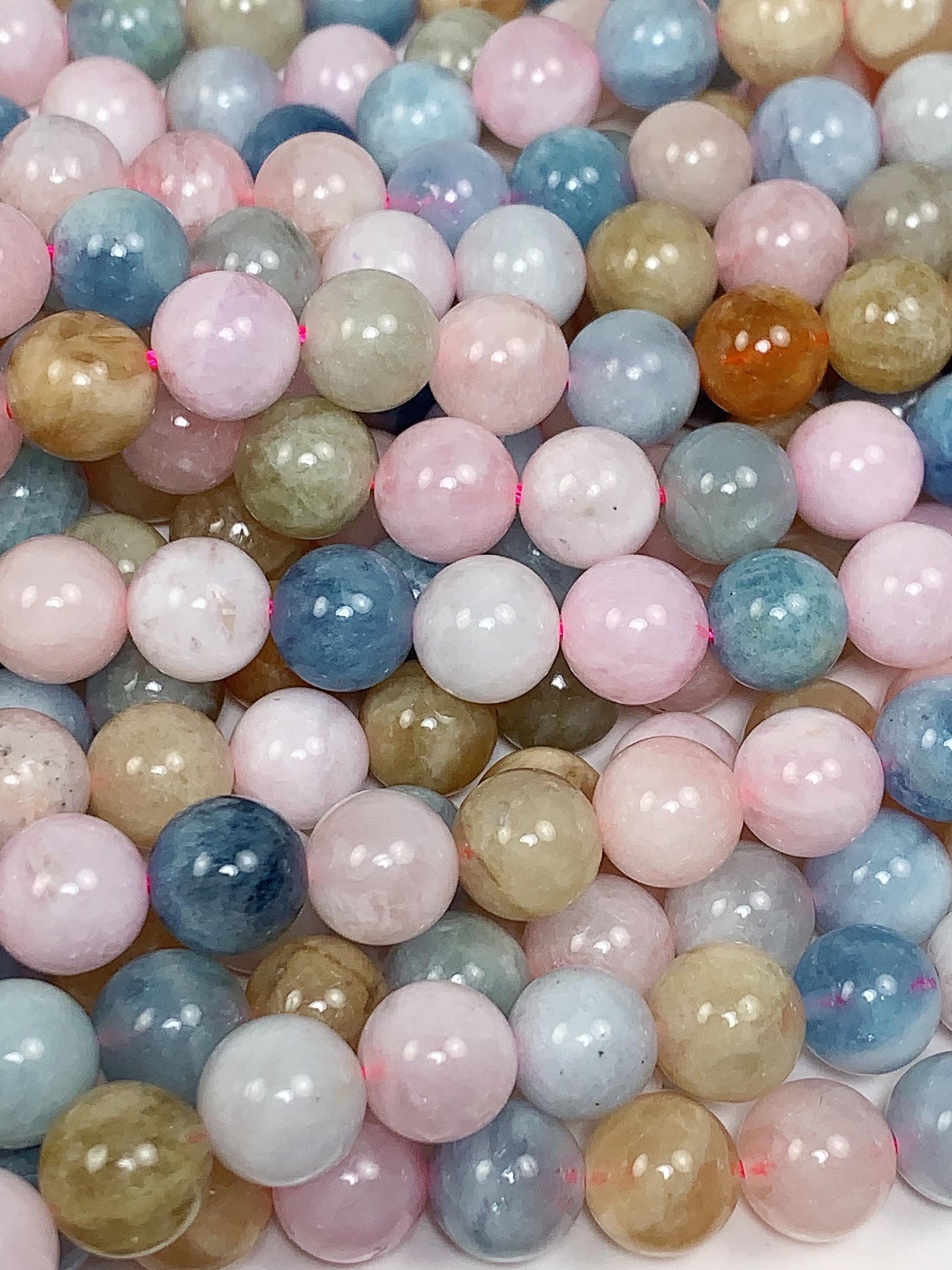 Rainbow Morganite Beads: 8mm Smooth Round Gemstone Strand