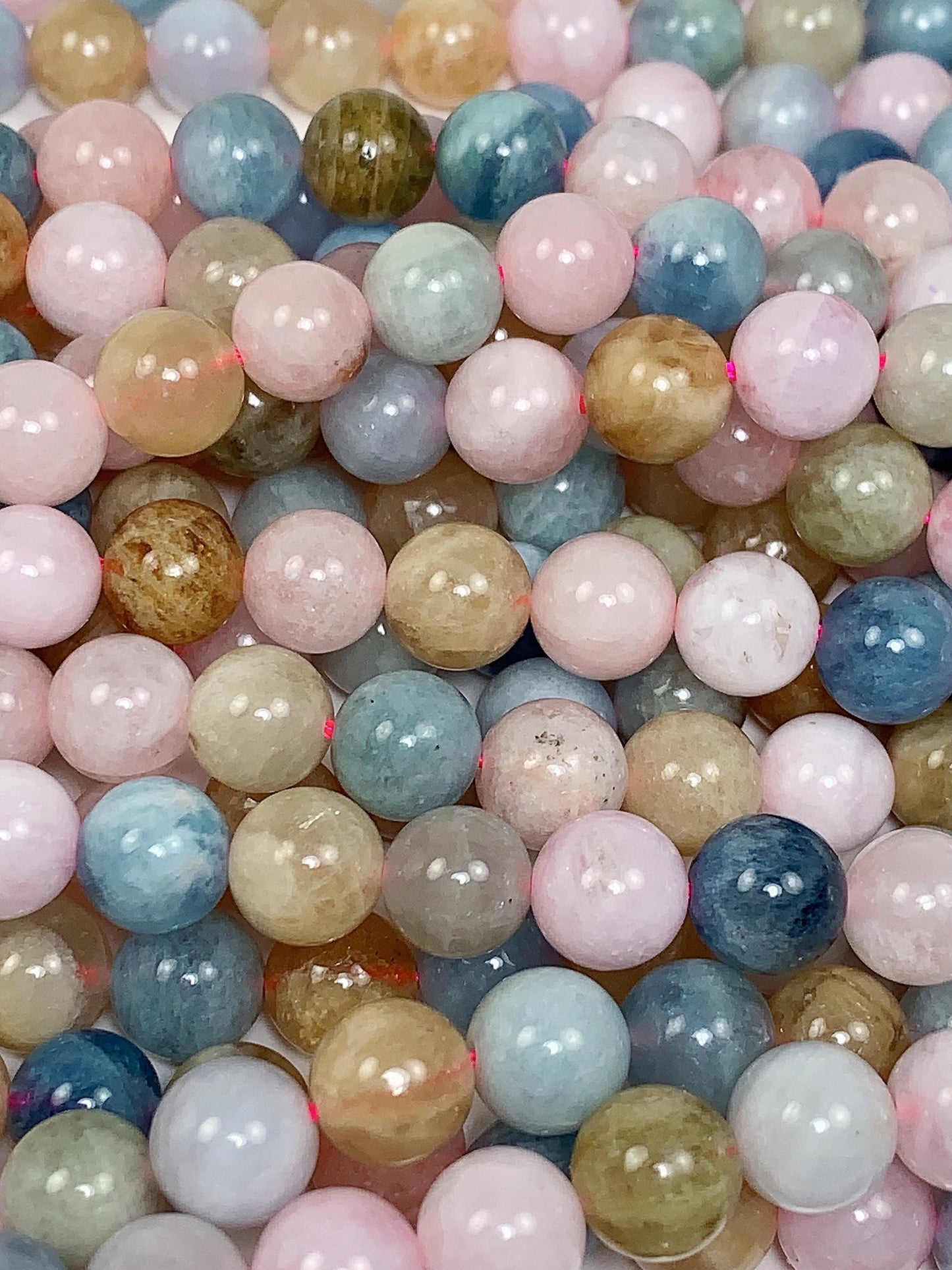Rainbow Morganite Beads: 8mm Smooth Round Gemstone Strand