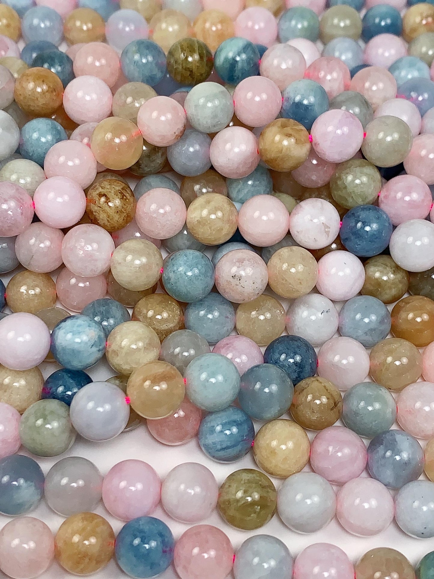Rainbow Morganite Beads: 8mm Smooth Round Gemstone Strand
