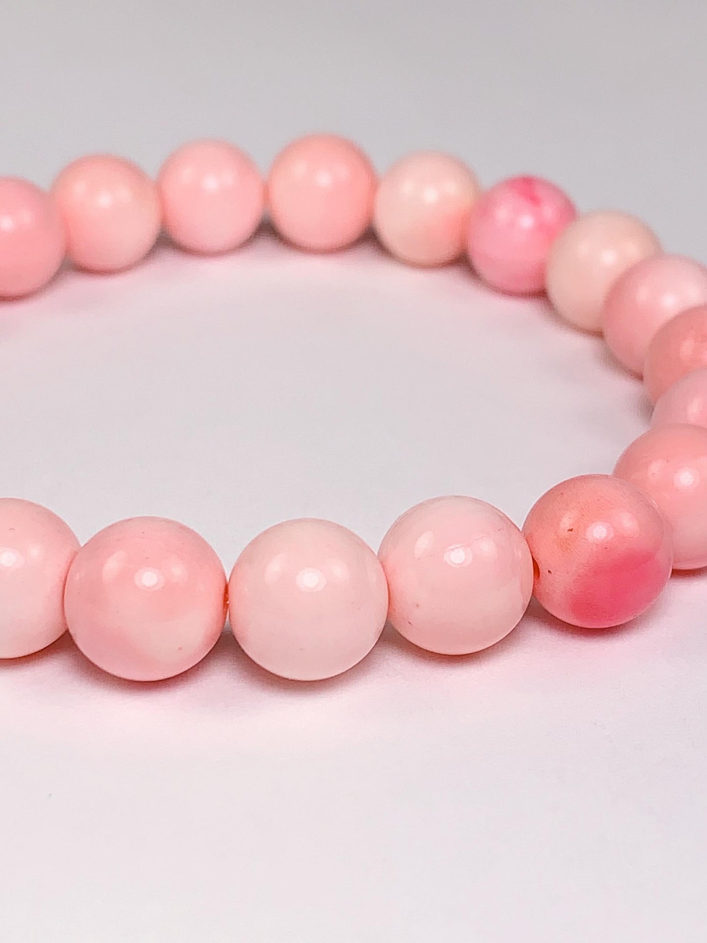 No Dyed High Quality Pink Queen Conch Stretch Bracelet: Natural Gemstone Stretch Bracelet (6mm 8mm 10mm 12mm 14mm ) Smooth Round