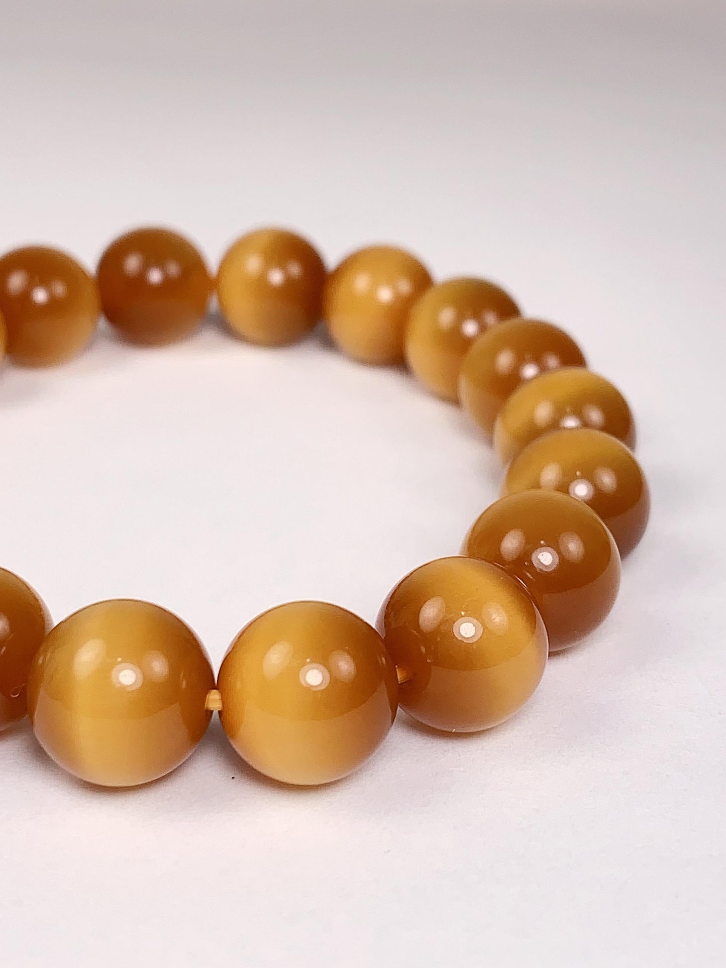 AAA+++ Very High Quality Natural Sugar Honey Yellow Gold Golden Tiger's Eye Stretch Smooth Round Beads Bracelet