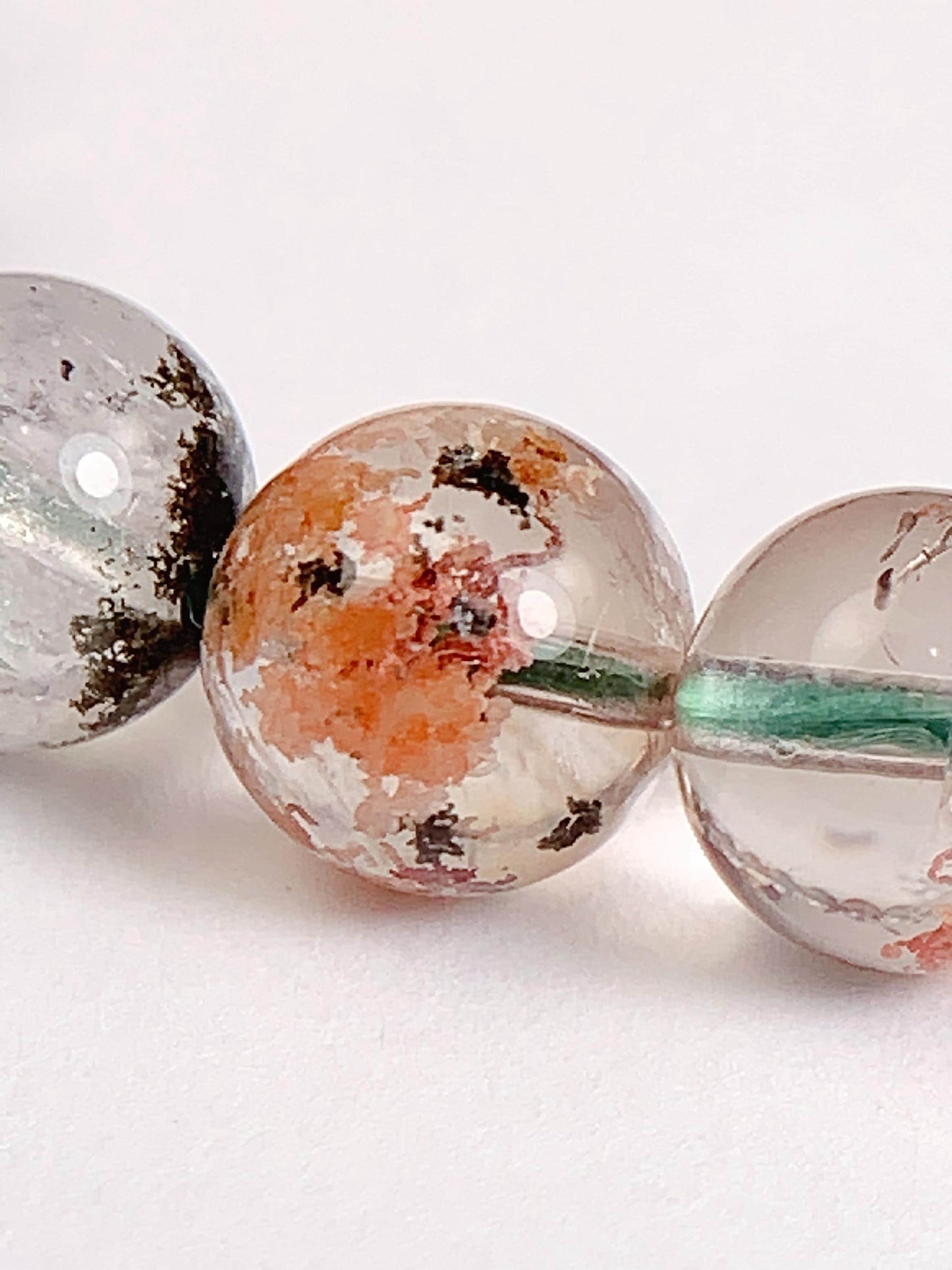 Natural Phantom Quartz Bracelet: Green, Brown & Red Crystal Beads