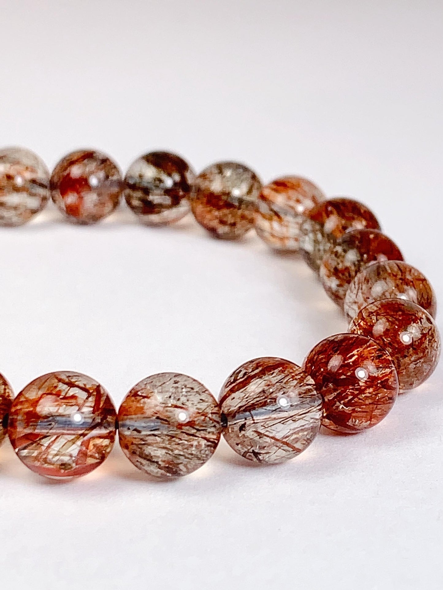 Natural Rutilated Quartz Bracelet: Red, Green, Black, Gold Golden Copper 8mm 10mm 12mm Smooth Round