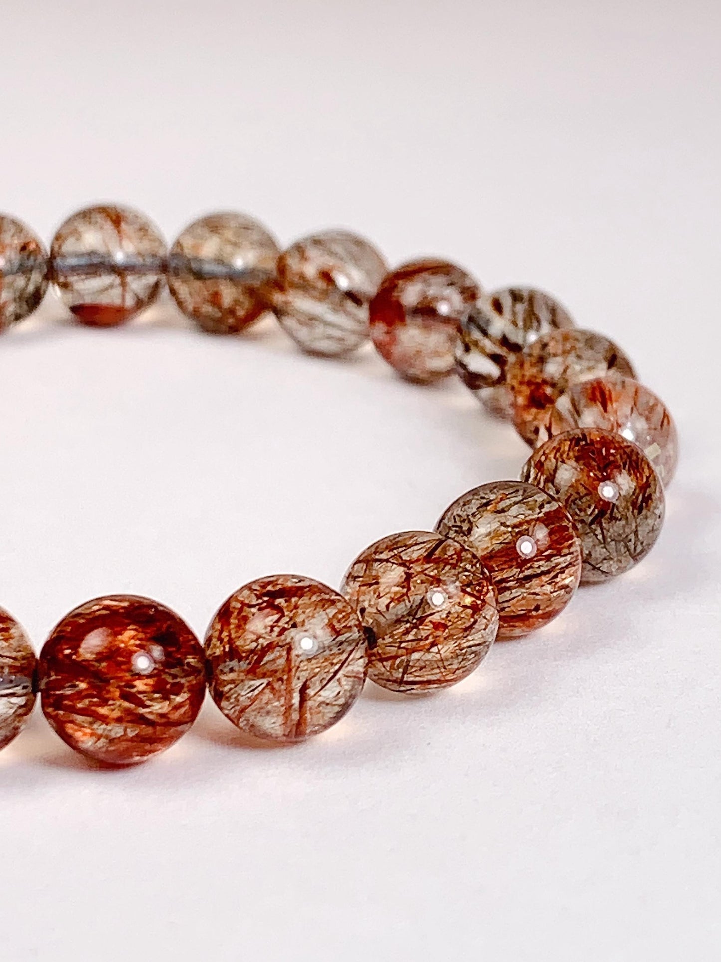 Natural Rutilated Quartz Bracelet: Red, Green, Black, Gold Golden Copper 8mm 10mm 12mm Smooth Round