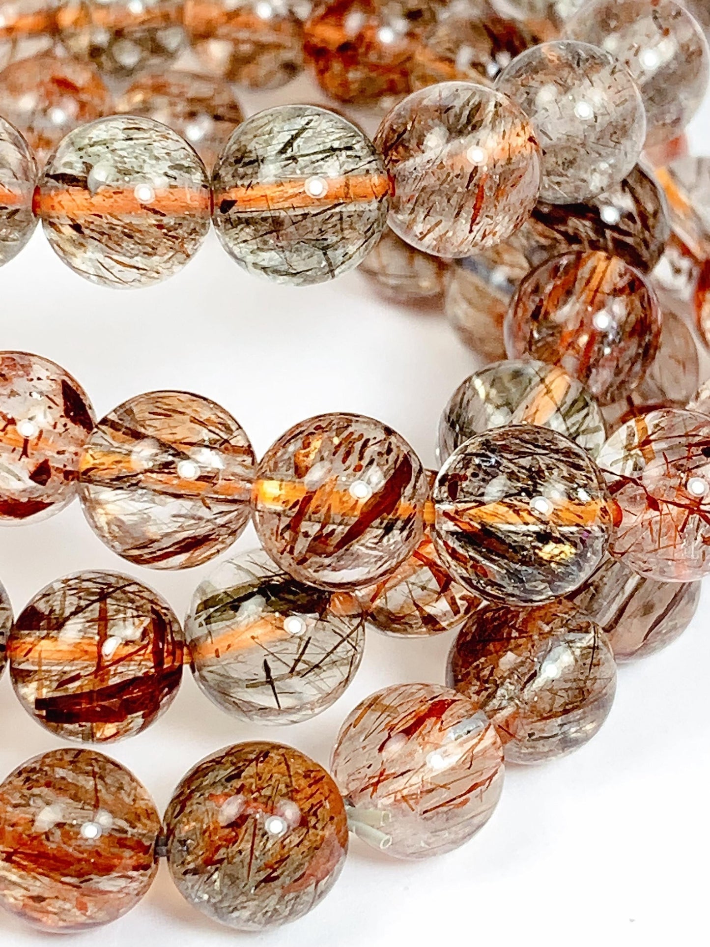 Natural Rutilated Quartz Bracelet: Red, Green, Black, Gold Golden Copper 8mm 10mm 12mm Smooth Round