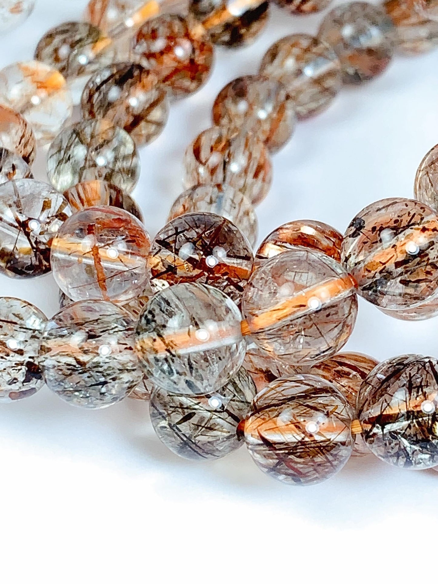 Natural Rutilated Quartz Bracelet: Red, Green, Black, Gold Golden Copper 8mm 10mm 12mm Smooth Round
