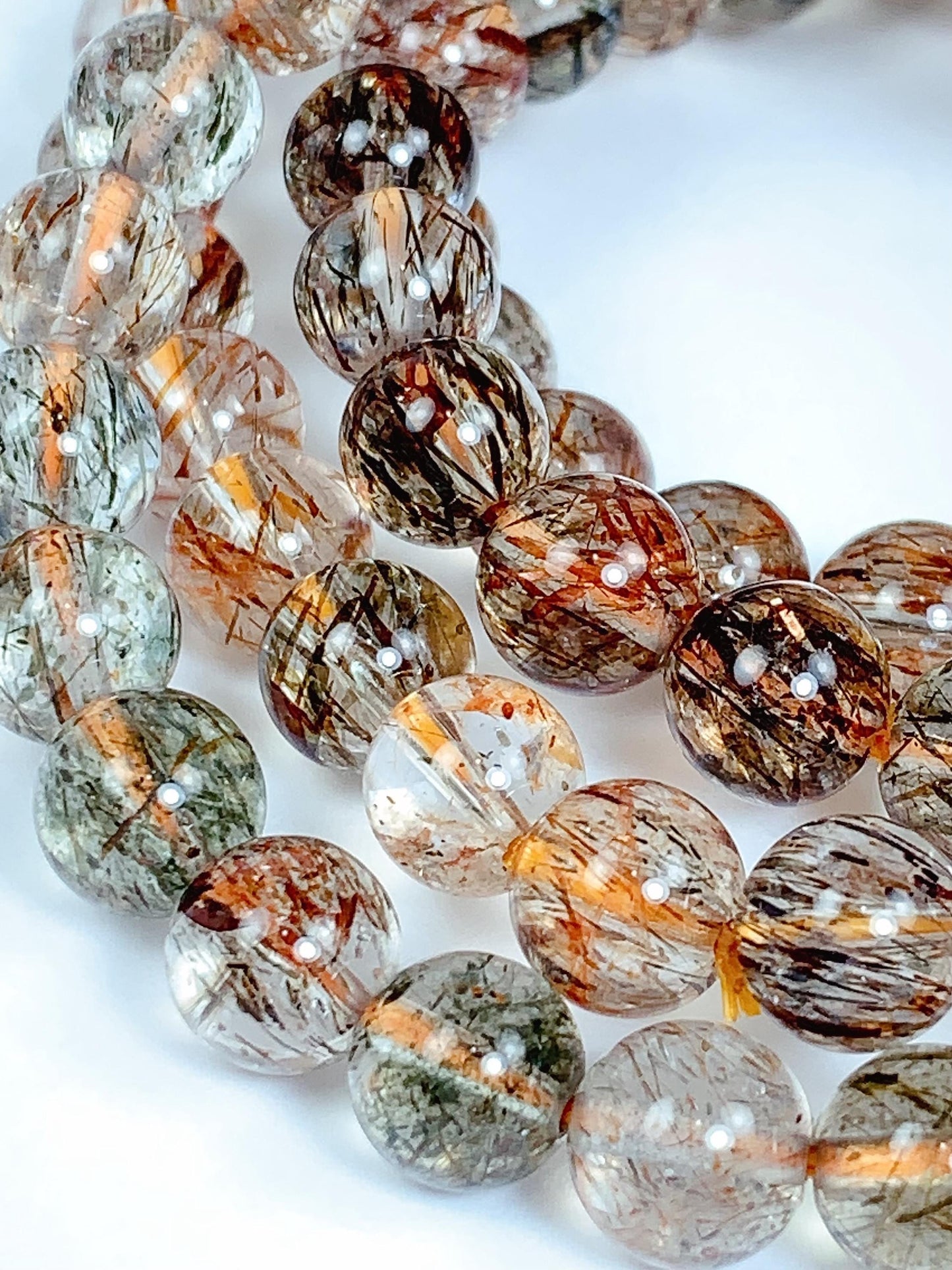Natural Rutilated Quartz Bracelet: Red, Green, Black, Gold Golden Copper 8mm 10mm 12mm Smooth Round