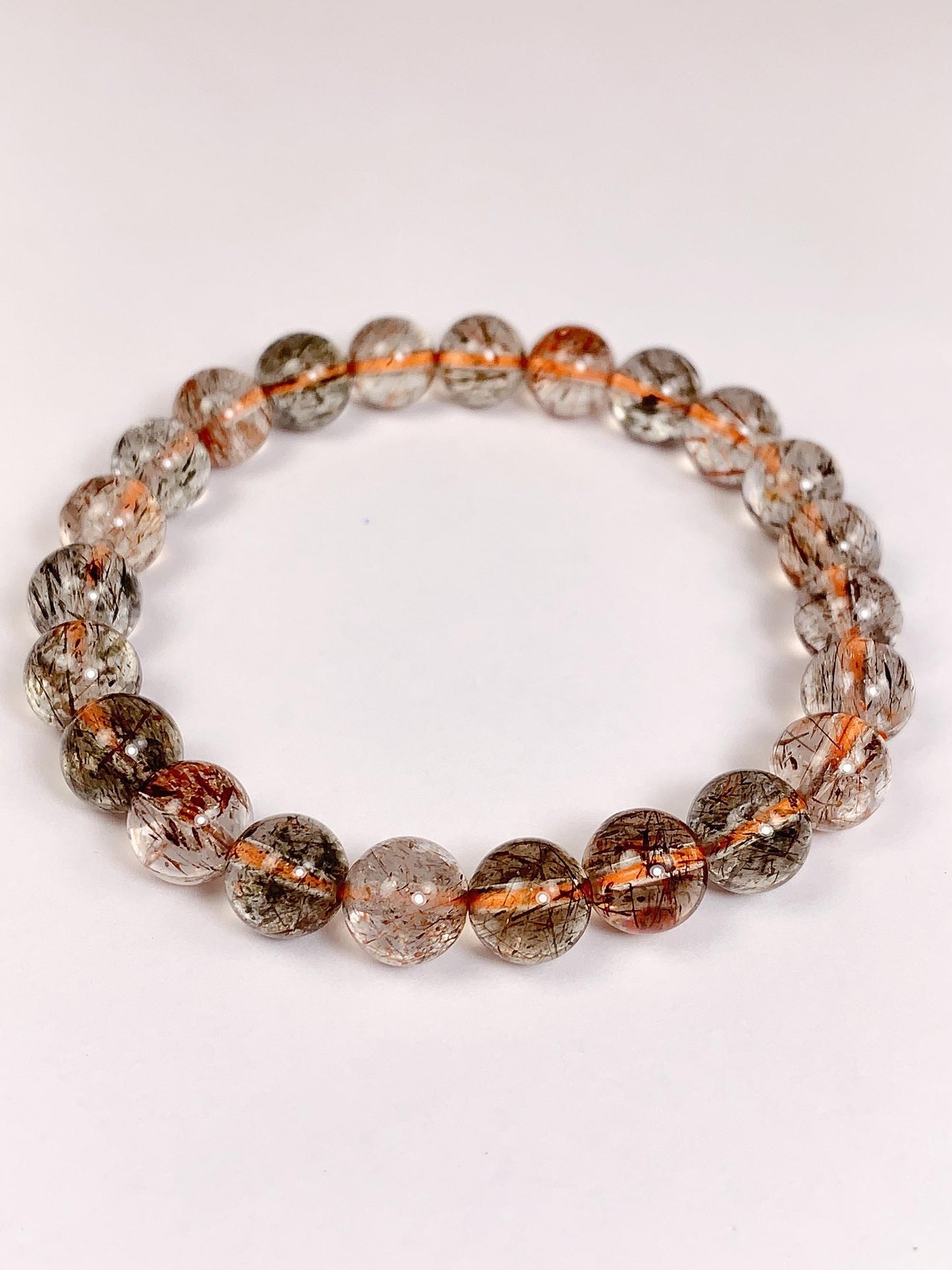 Natural Rutilated Quartz Bracelet: Red, Green, Black, Gold Golden Copper 8mm 10mm 12mm Smooth Round