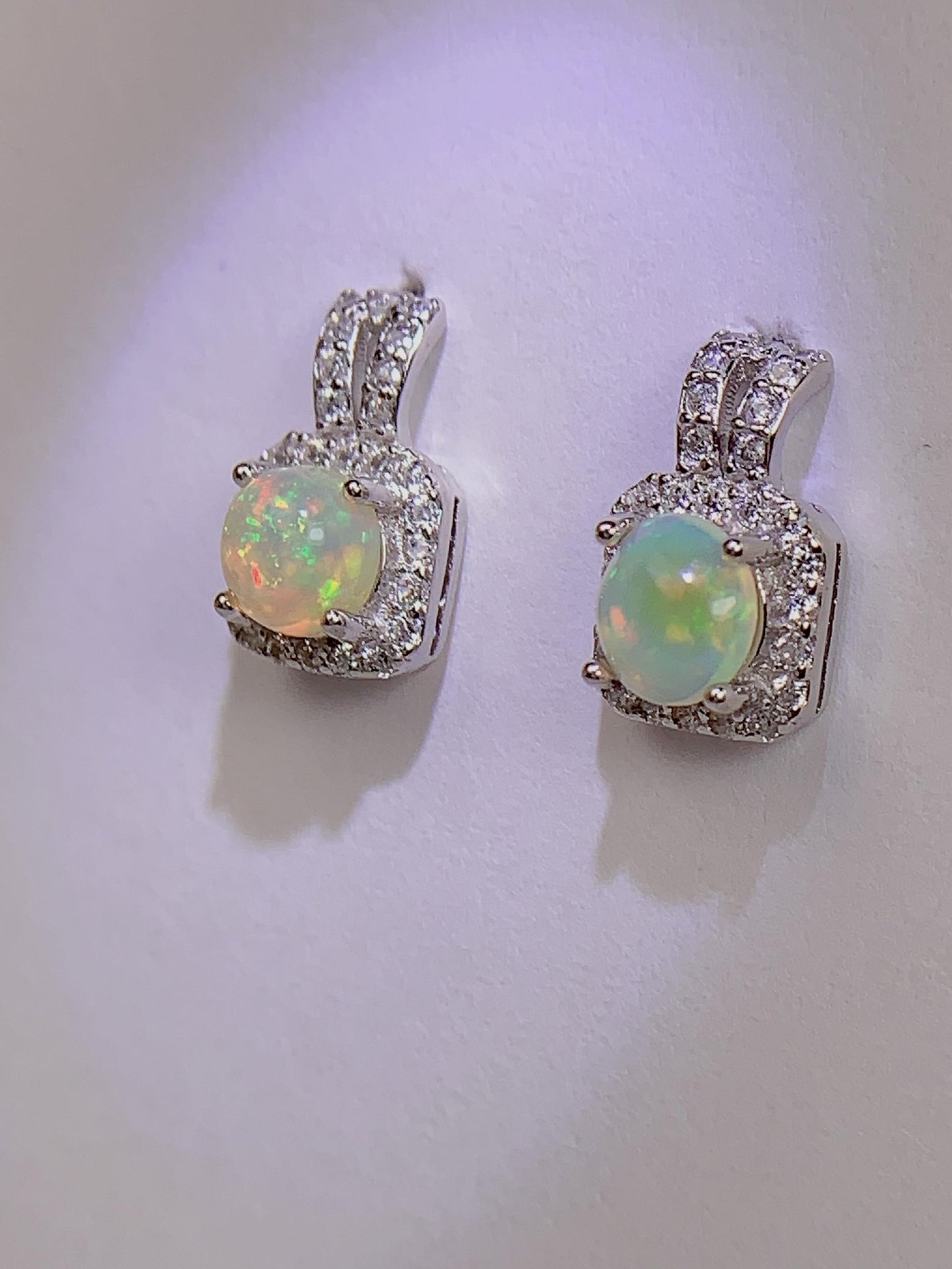Rainbow Opal Earrings: 18k Gold Plated Sterling Silver, 5mm Round Cut