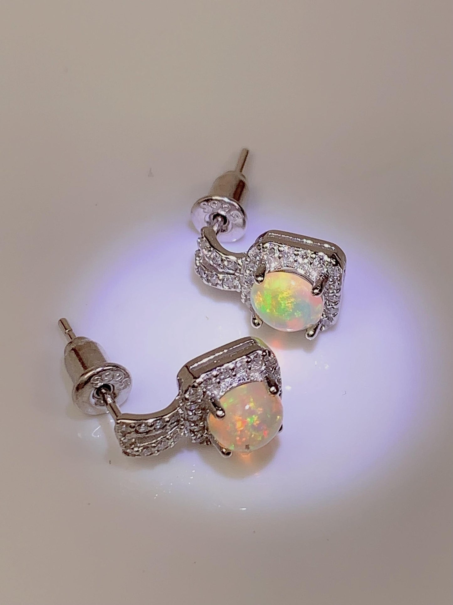 Rainbow Opal Earrings: 18k Gold Plated Sterling Silver, 5mm Round Cut