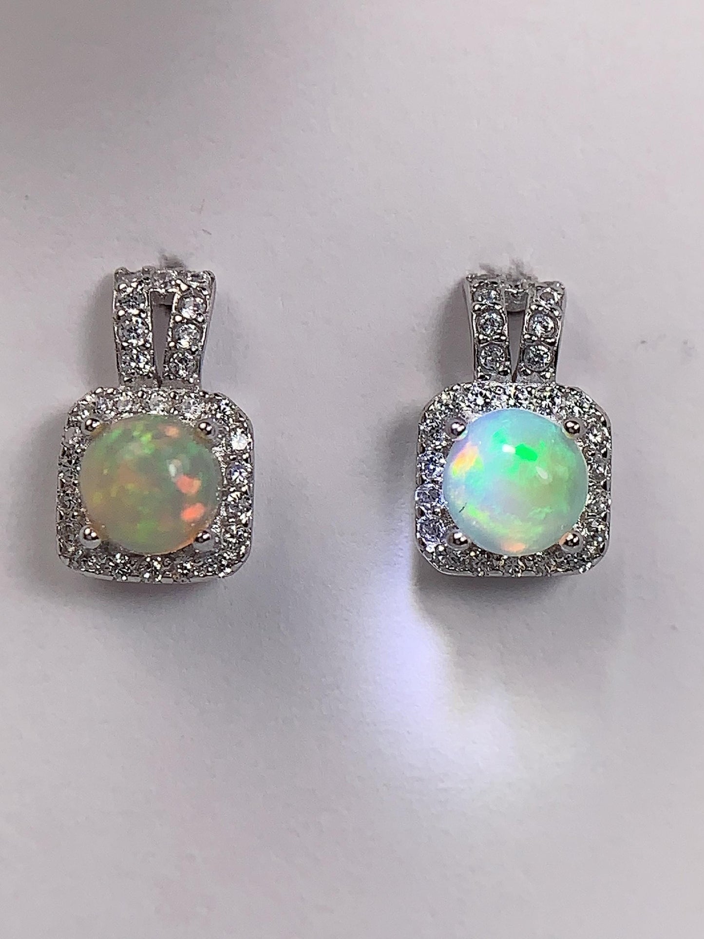 Rainbow Opal Earrings: 18k Gold Plated Sterling Silver, 5mm Round Cut