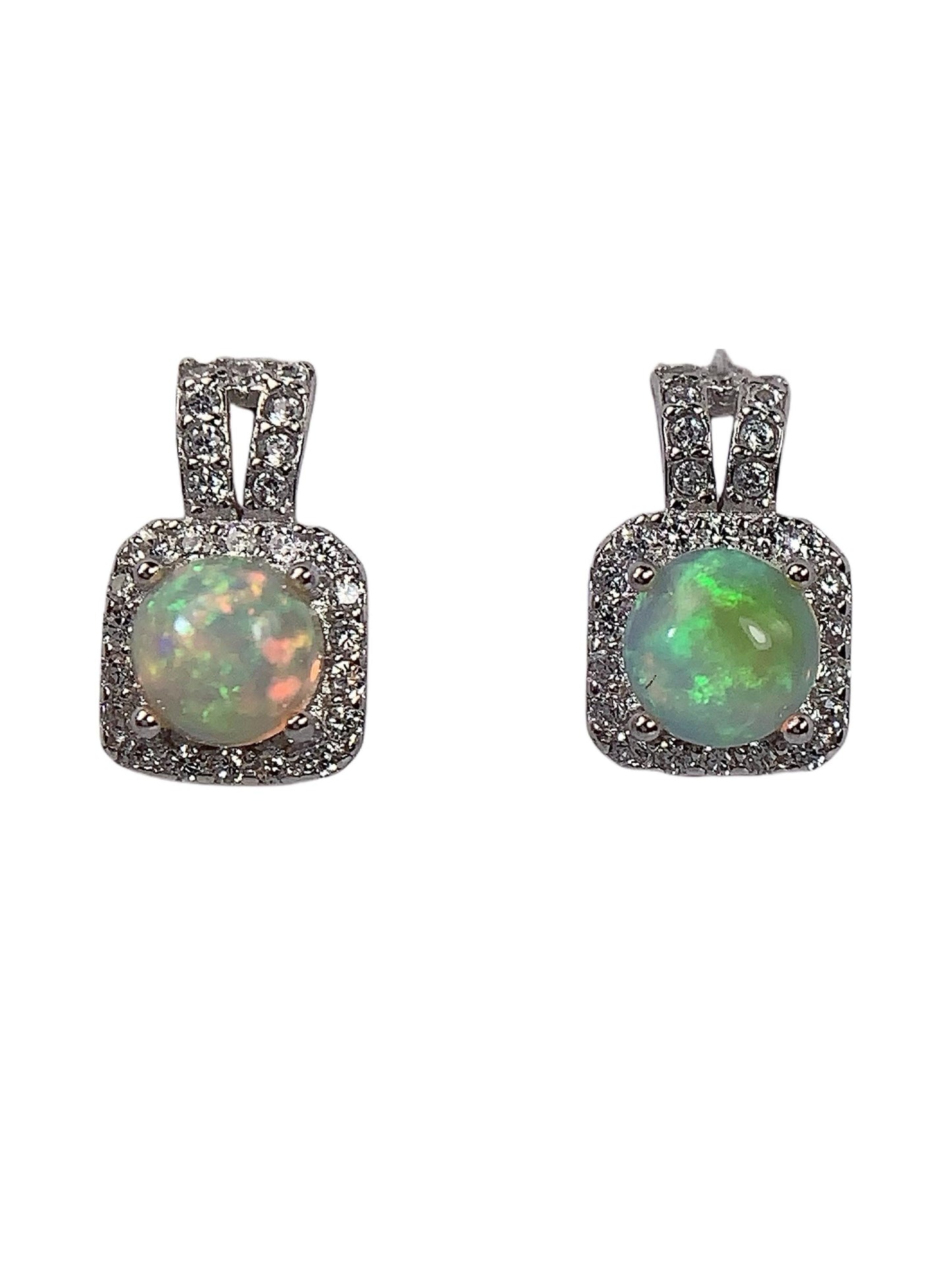 Rainbow Opal Earrings: 18k Gold Plated Sterling Silver, 5mm Round Cut