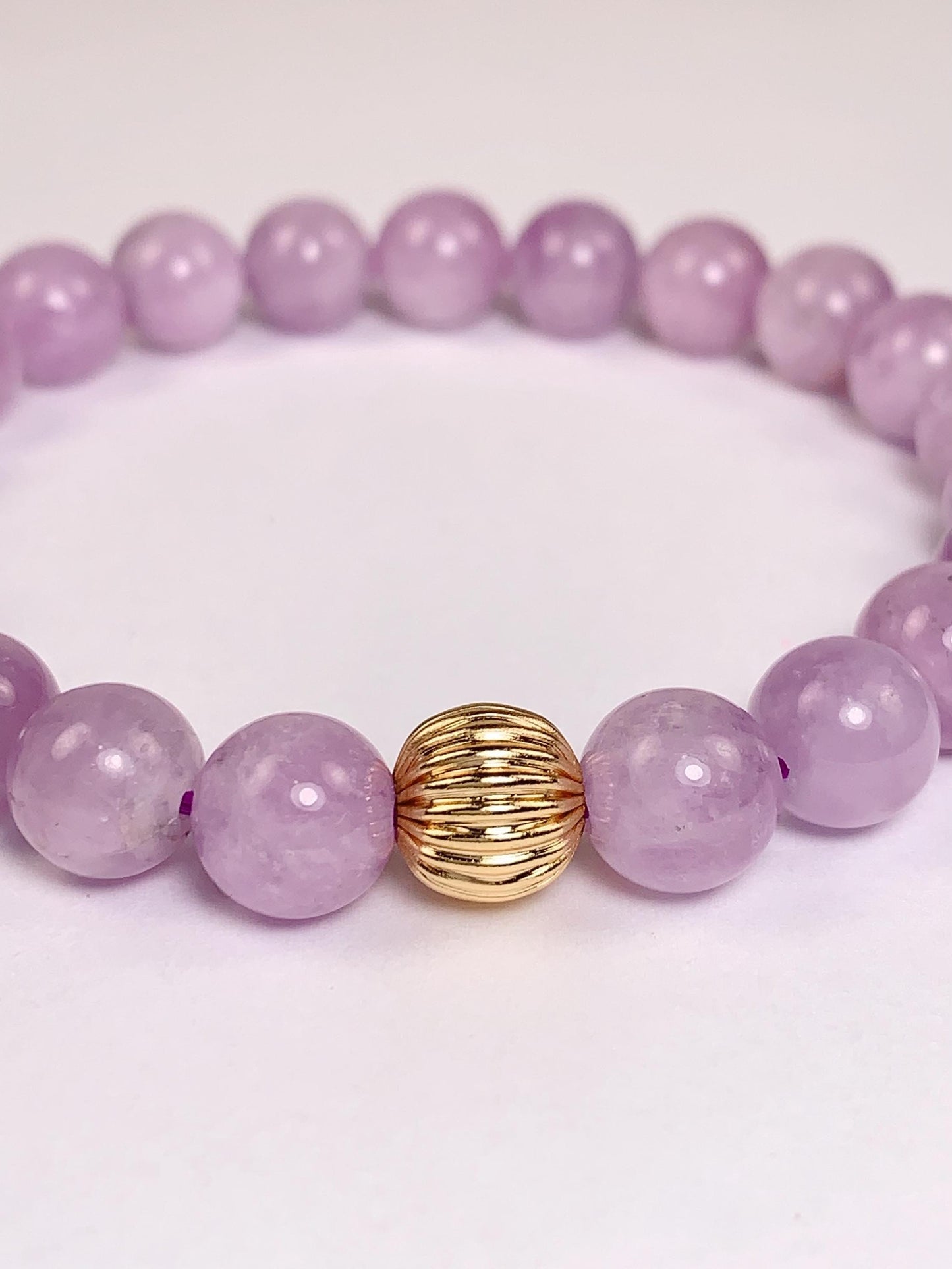 14K Gold Filled Kunzite Bracelet: Natural Purple Gemstone, 8mm Beads