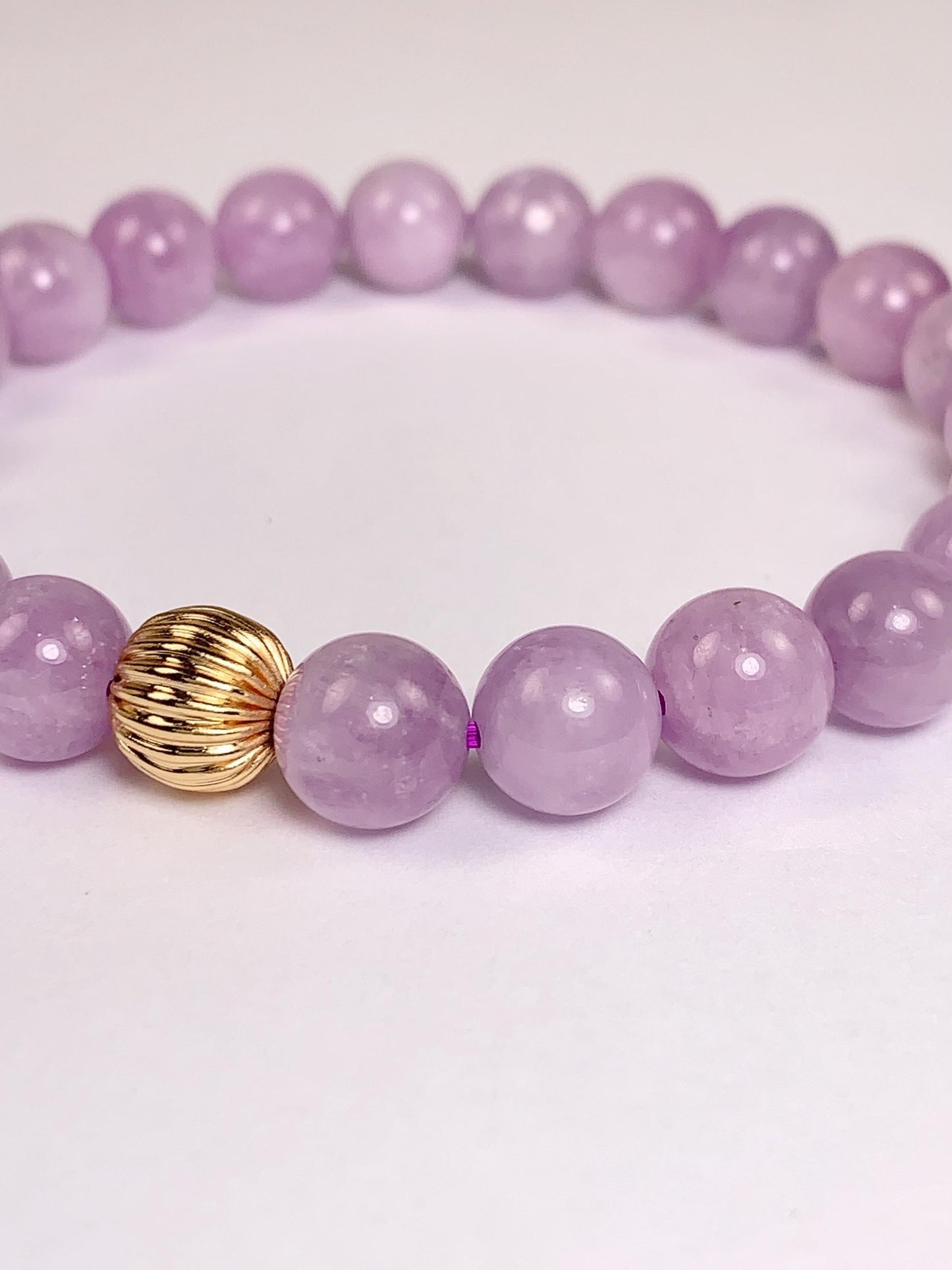 14K Gold Filled Kunzite Bracelet: Natural Purple Gemstone, 8mm Beads