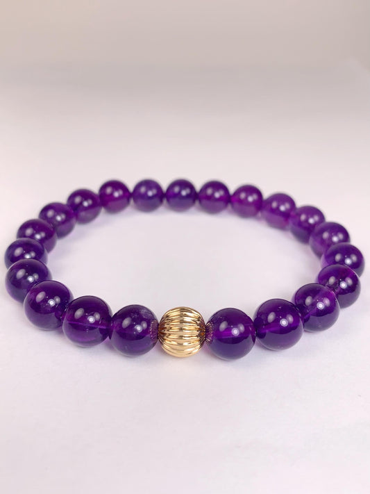 14K Gold Filled Amethyst Bracelet: Natural Purple Gemstone, Smooth Round Beads