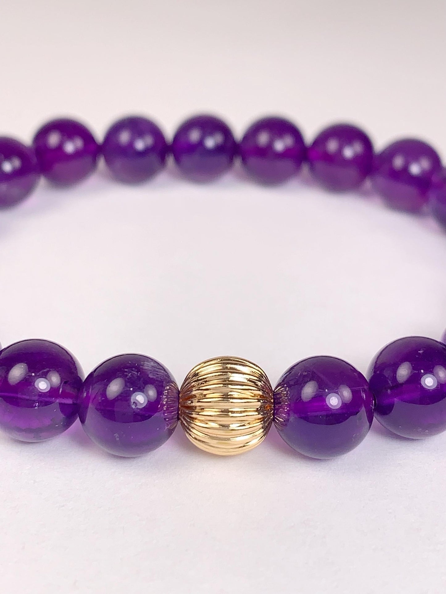 14K Gold Filled Amethyst Bracelet: Natural Purple Gemstone, Smooth Round Beads