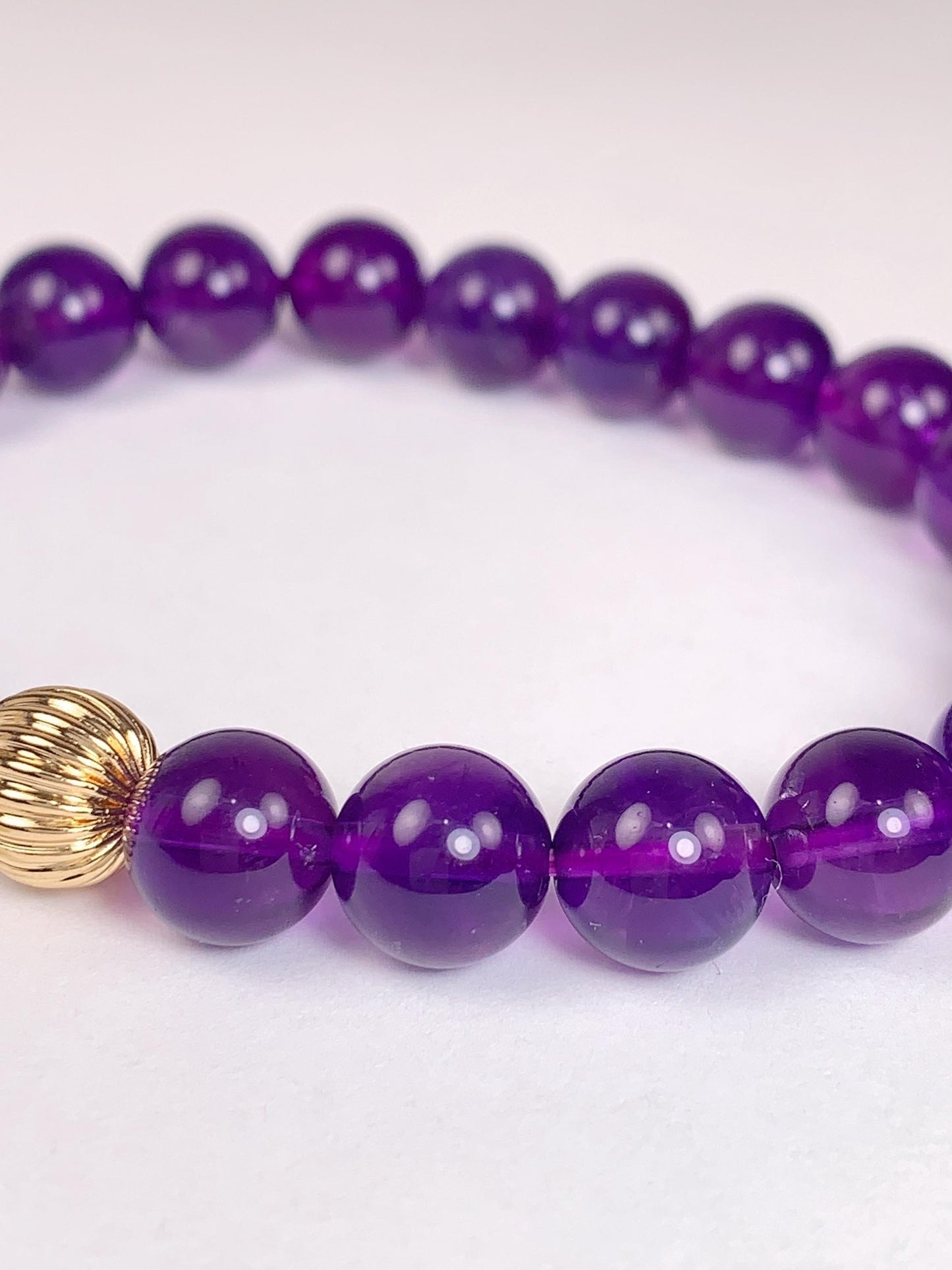 14K Gold Filled Amethyst Bracelet: Natural Purple Gemstone, Smooth Round Beads