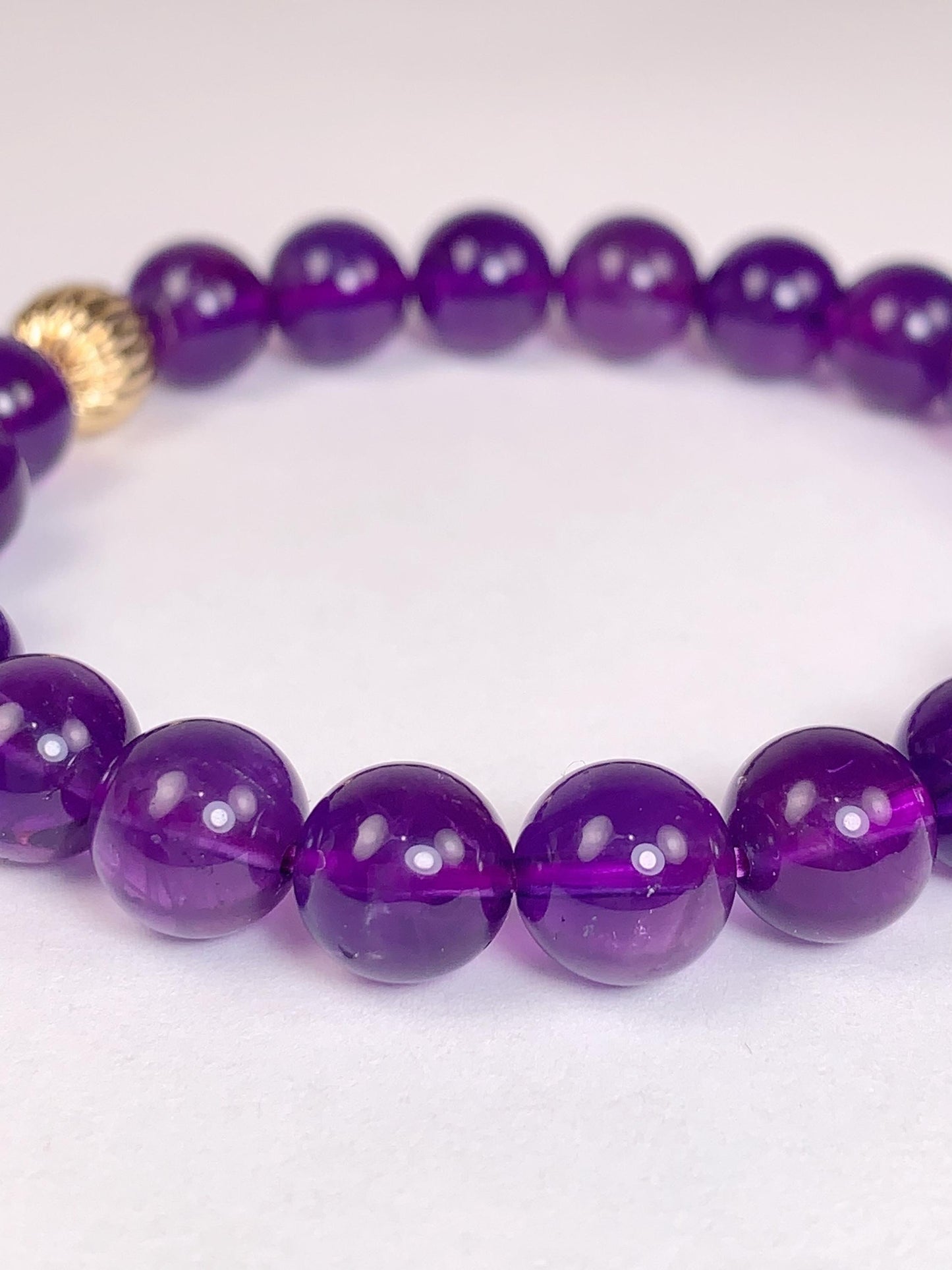 14K Gold Filled Amethyst Bracelet: Natural Purple Gemstone, Smooth Round Beads
