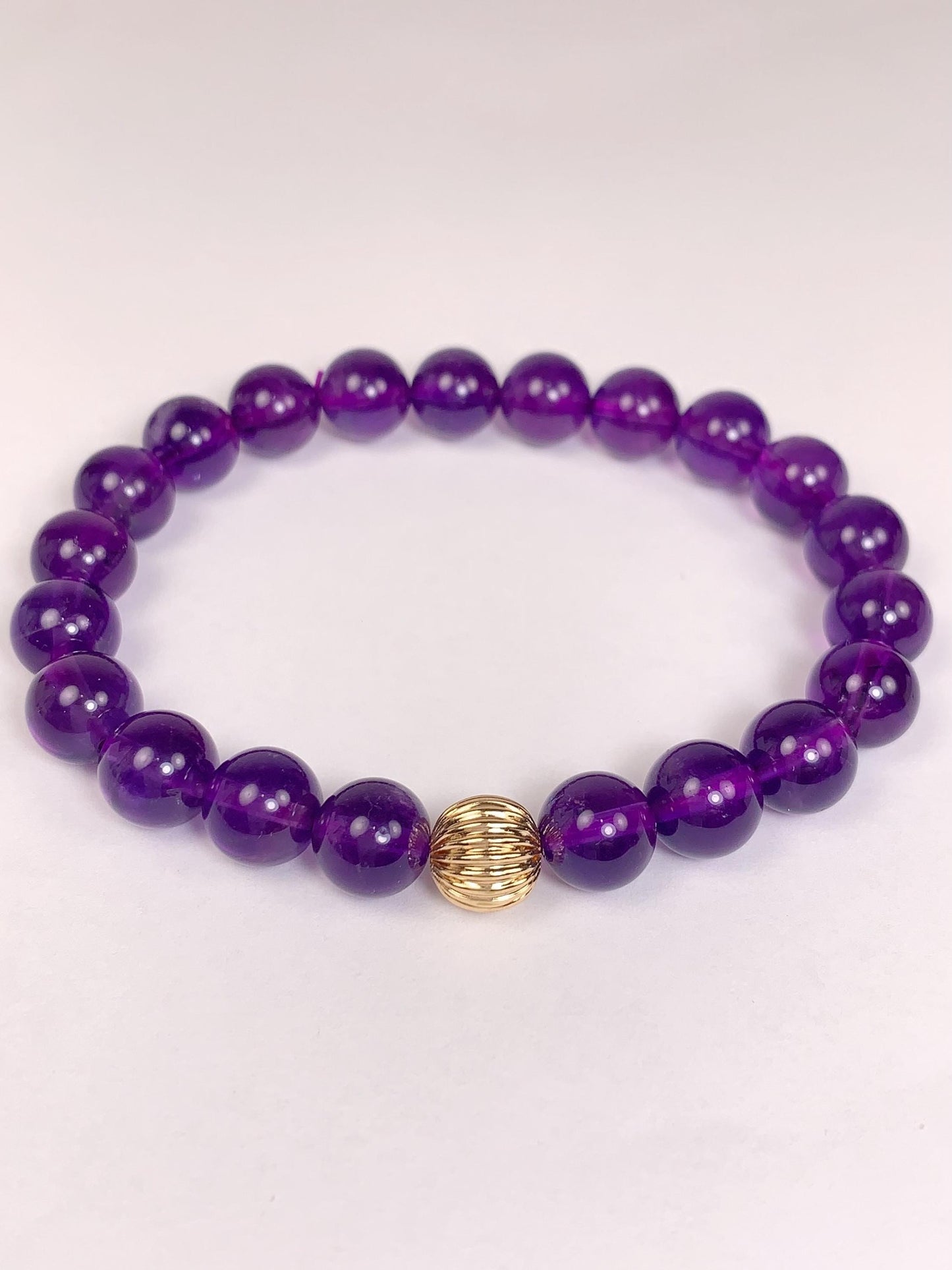 14K Gold Filled Amethyst Bracelet: Natural Purple Gemstone, Smooth Round Beads