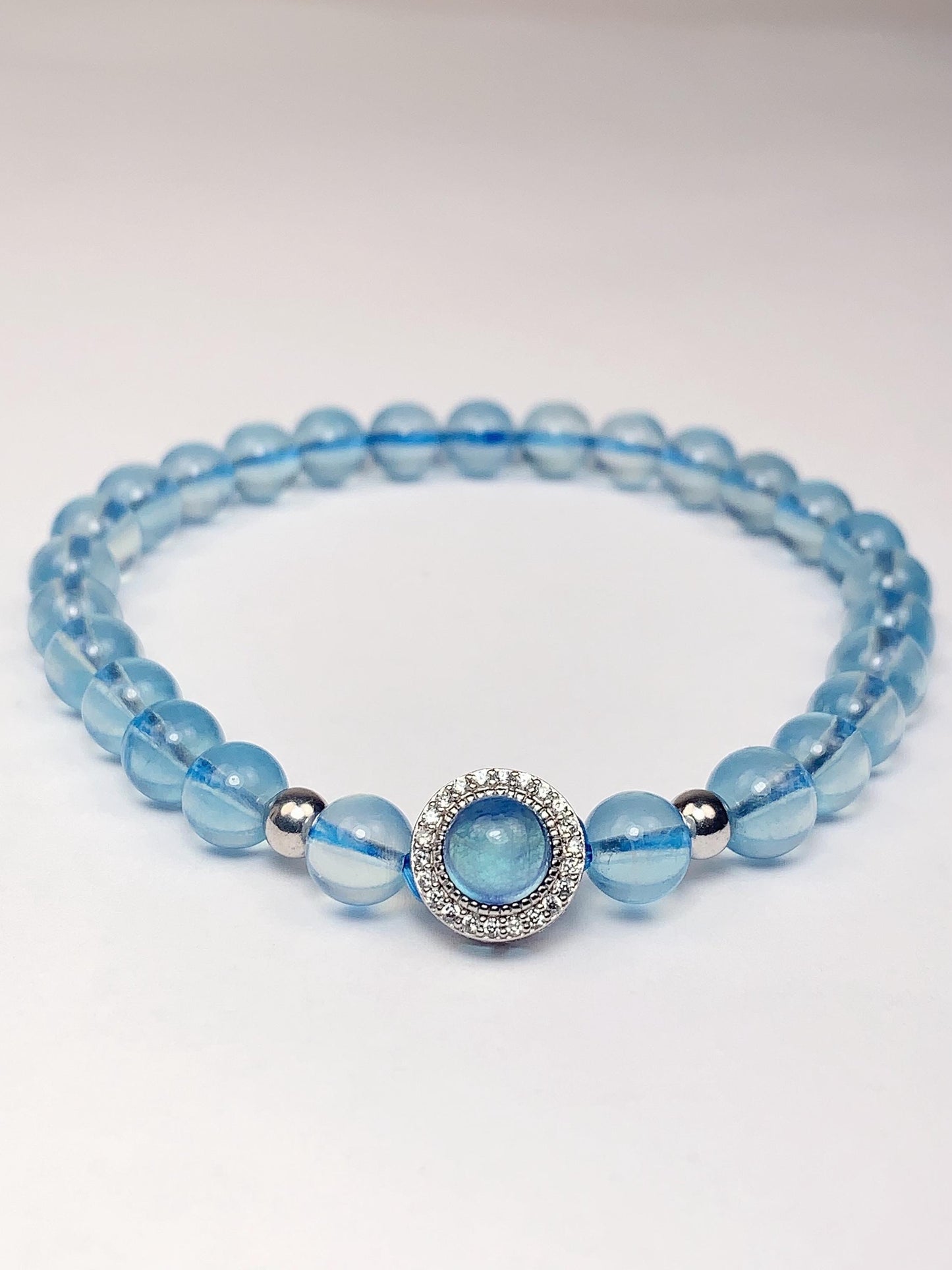 14K Gold Filled Aquamarine Bracelet: Natural Blue Gemstone, 6mm Beads