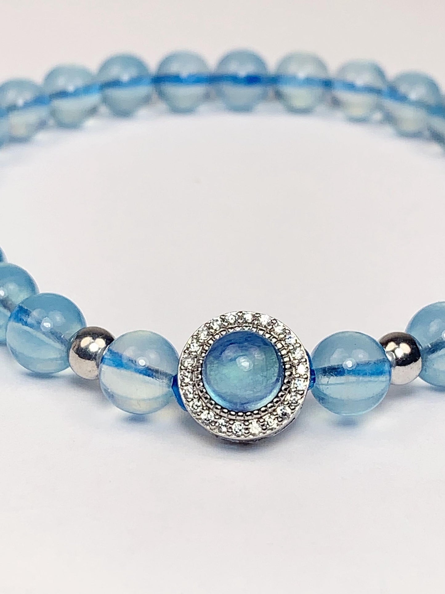 14K Gold Filled Aquamarine Bracelet: Natural Blue Gemstone, 6mm Beads