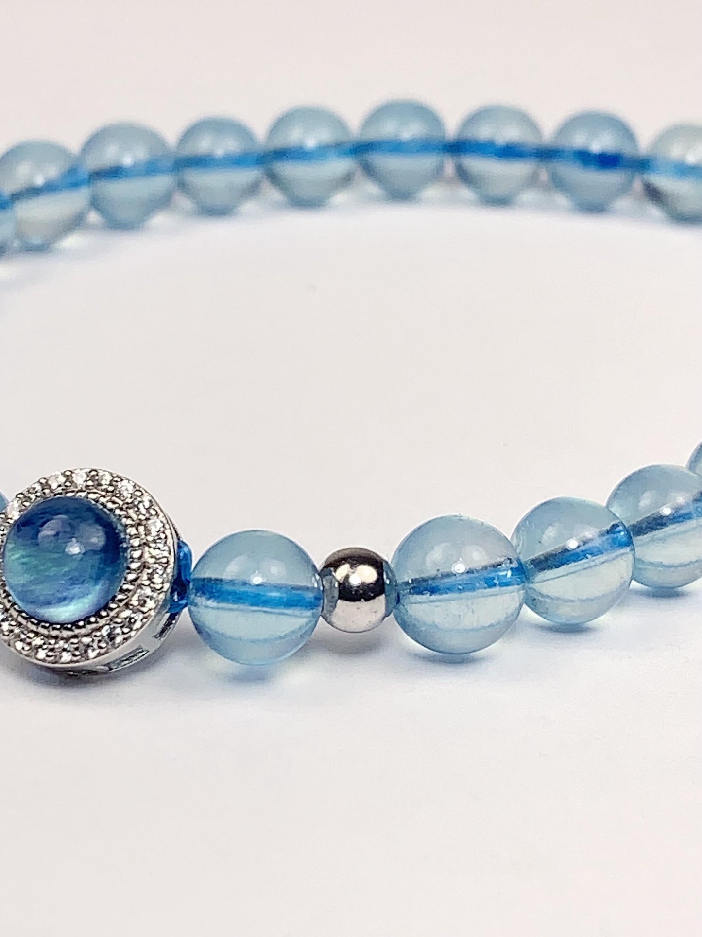 14K Gold Filled Aquamarine Bracelet: Natural Blue Gemstone, 6mm Beads