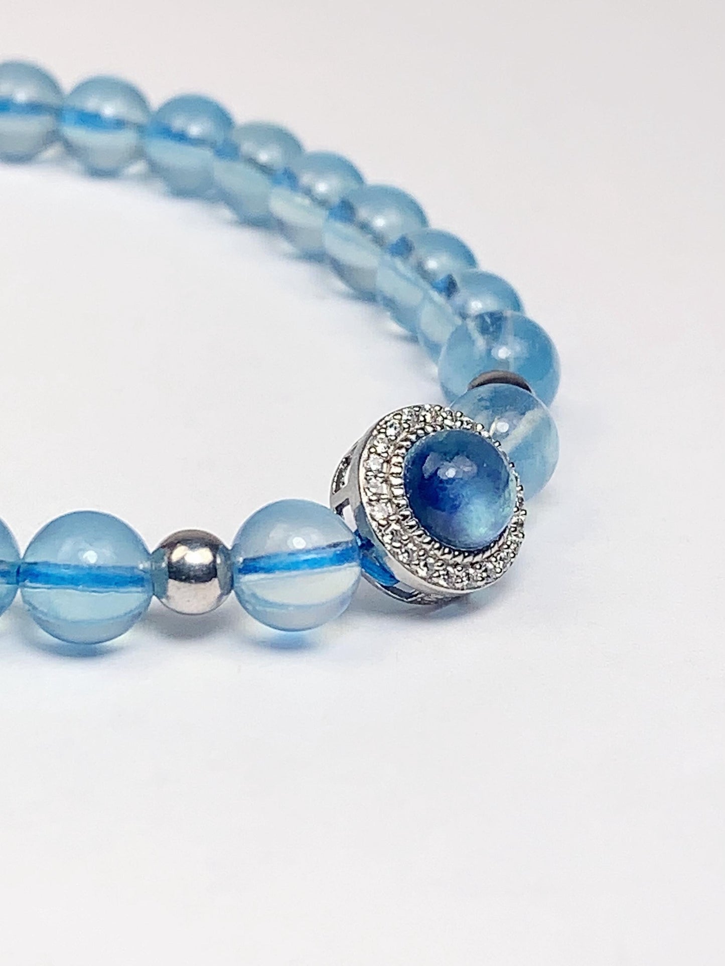 14K Gold Filled Aquamarine Bracelet: Natural Blue Gemstone, 6mm Beads