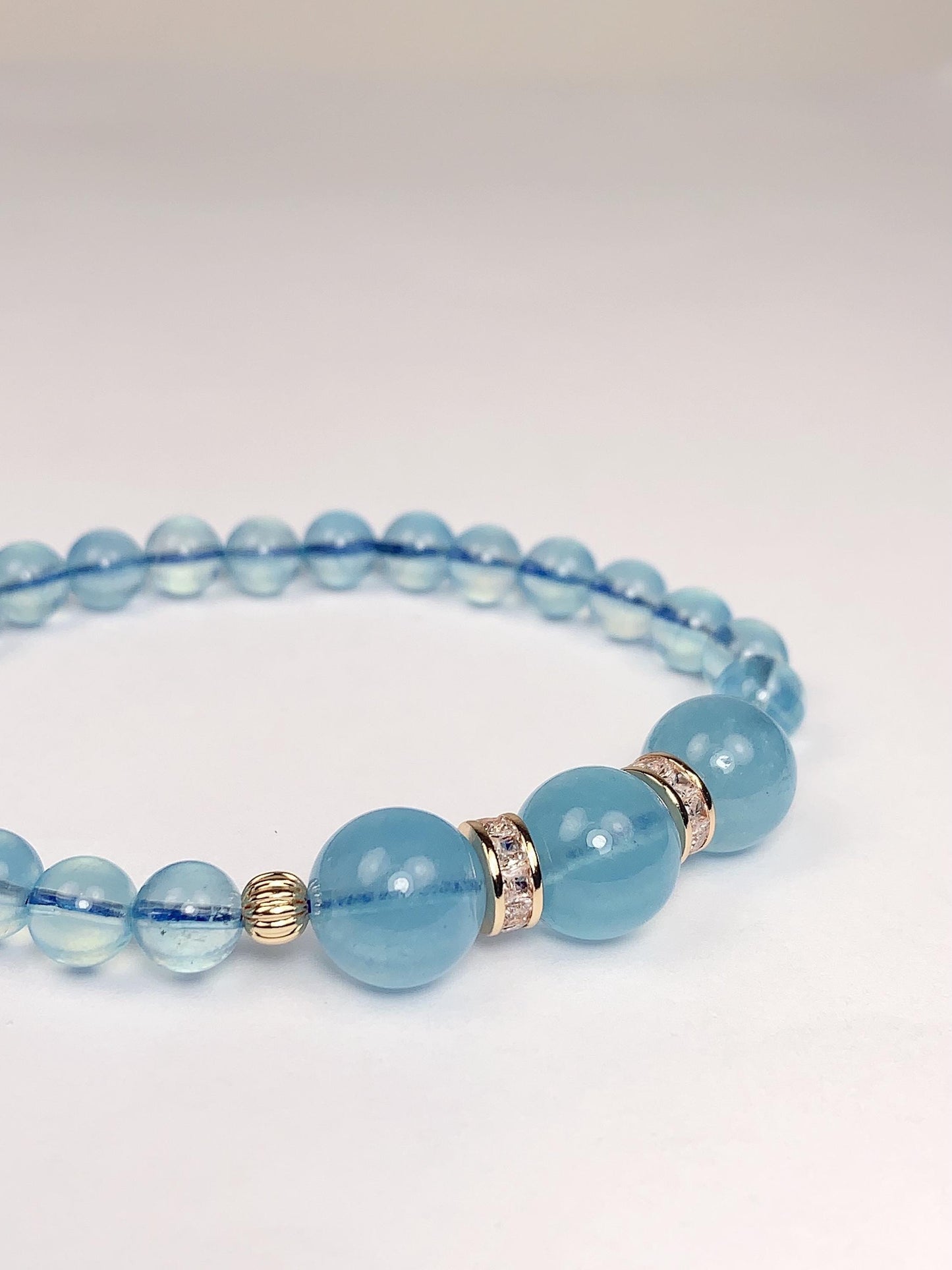 14K Gold Filled Aquamarine Bracelet: Natural Blue Gemstone, 6mm Beads