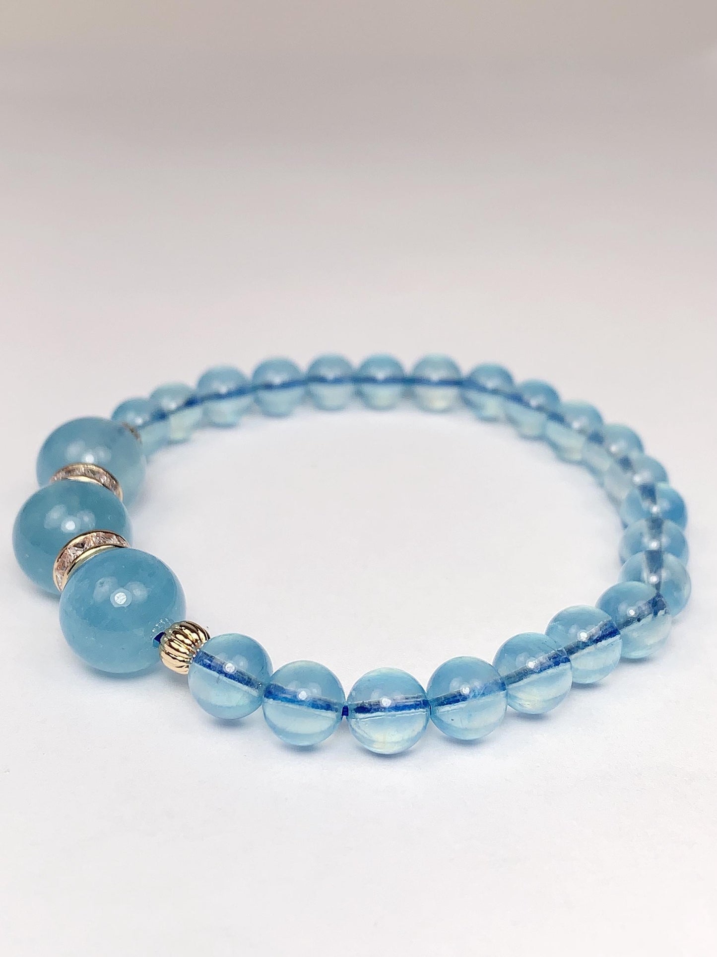 14K Gold Filled Aquamarine Bracelet: Natural Blue Gemstone, 6mm Beads
