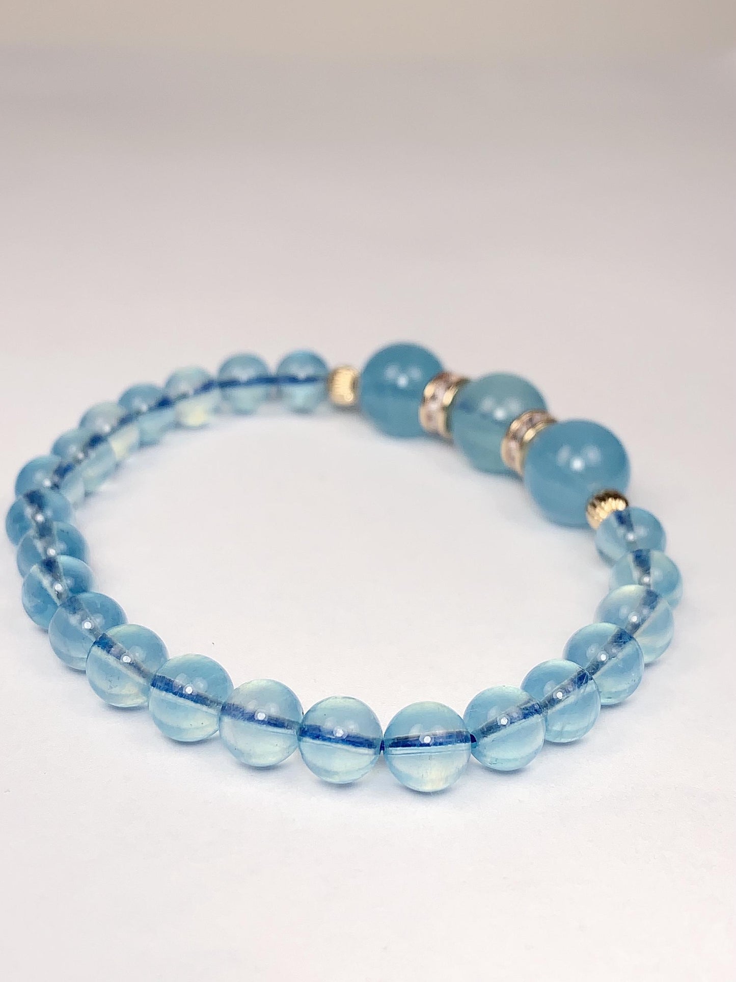 14K Gold Filled Aquamarine Bracelet: Natural Blue Gemstone, 6mm Beads