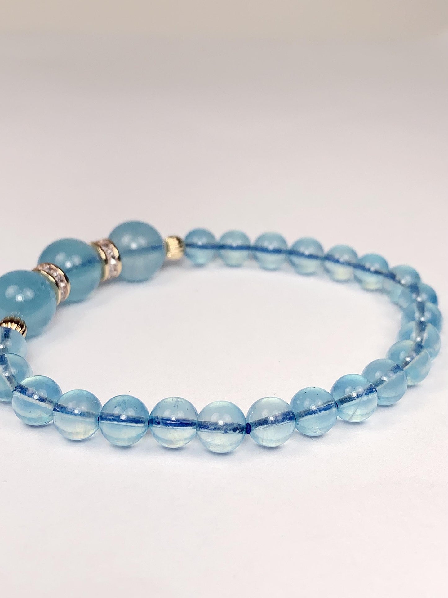 14K Gold Filled Aquamarine Bracelet: Natural Blue Gemstone, 6mm Beads
