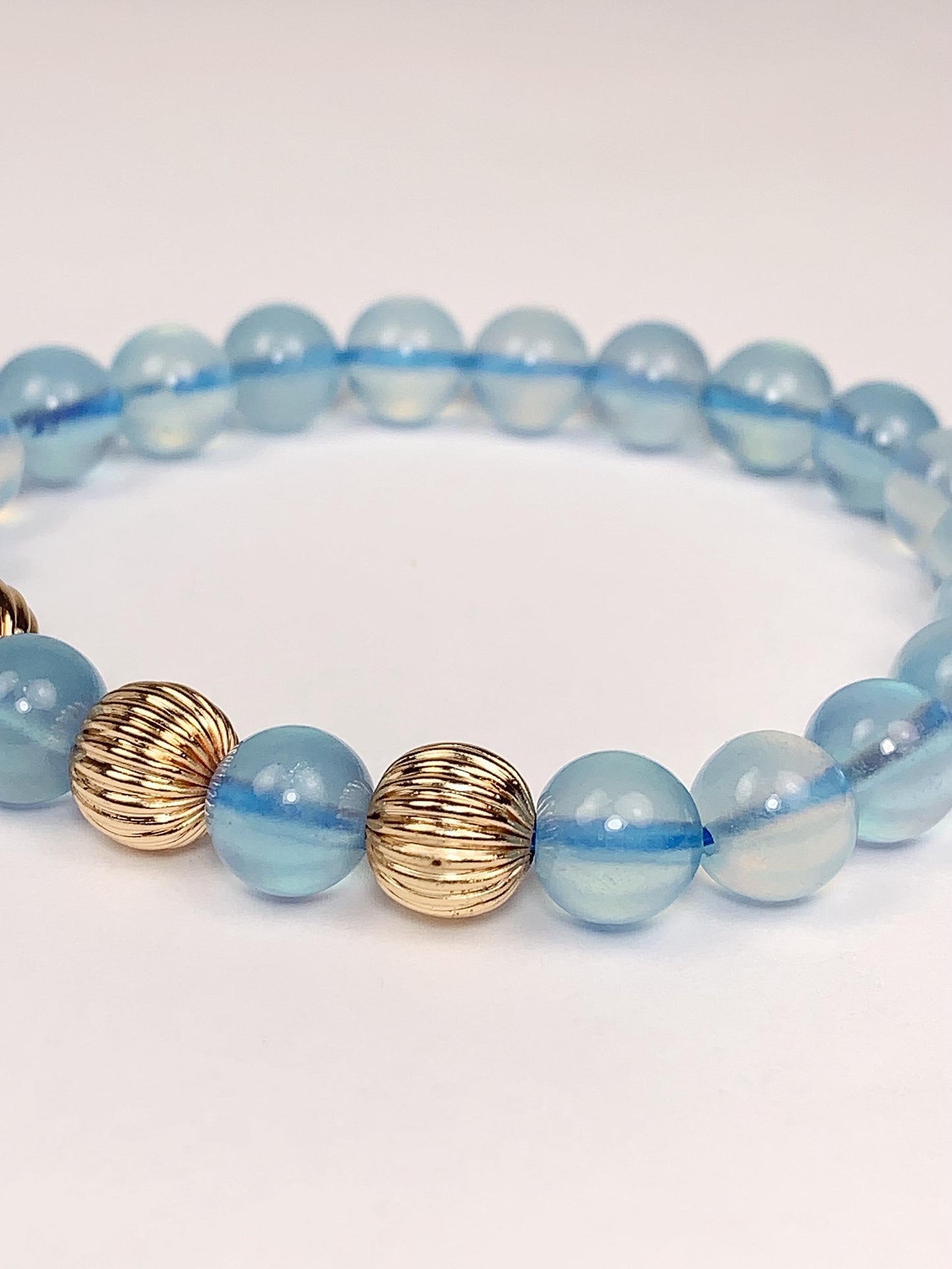 14K Gold Filled Aquamarine Bracelet: Natural Blue Gemstone, 8mm Beads