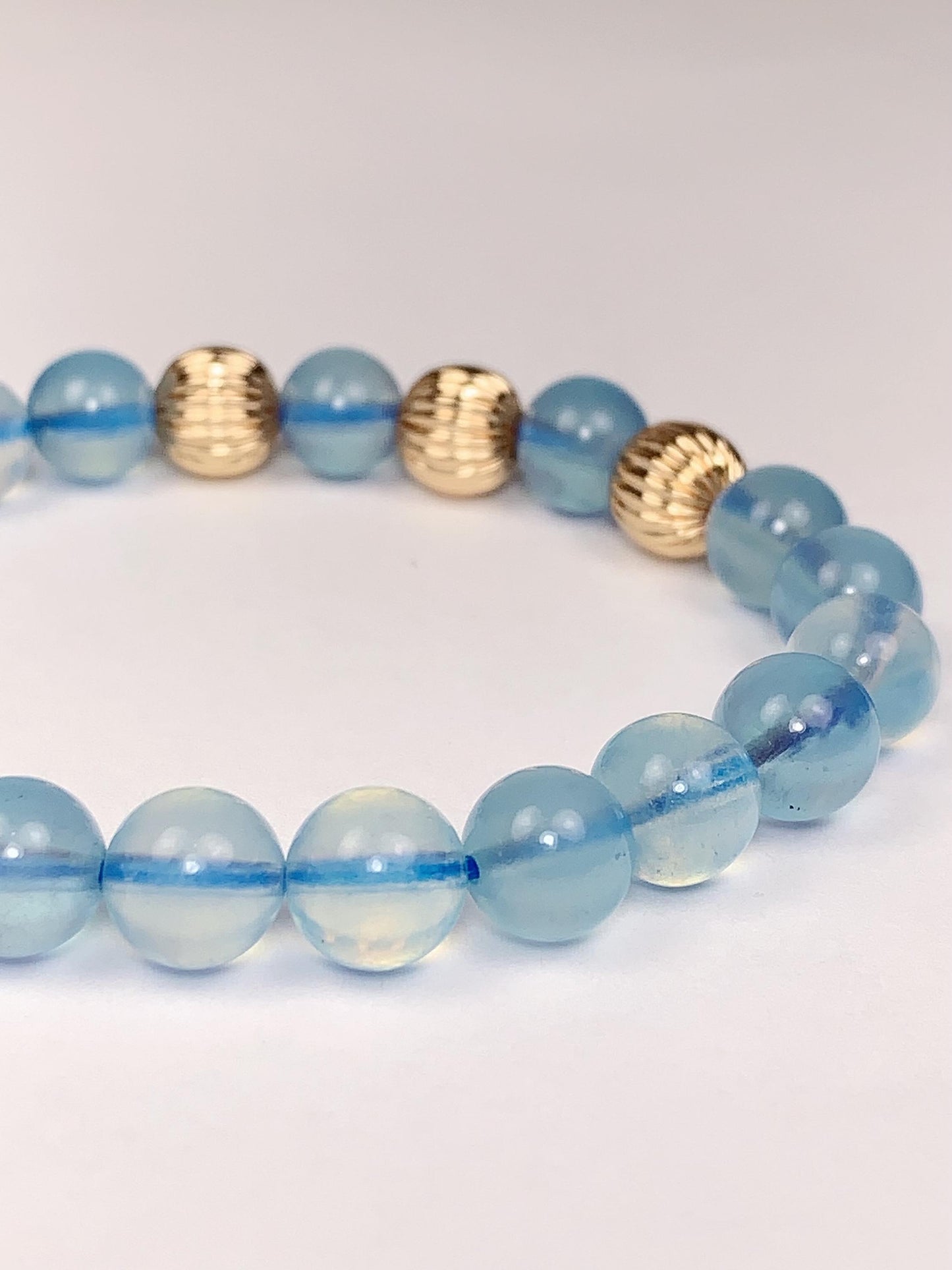 14K Gold Filled Aquamarine Bracelet: Natural Blue Gemstone, 8mm Beads