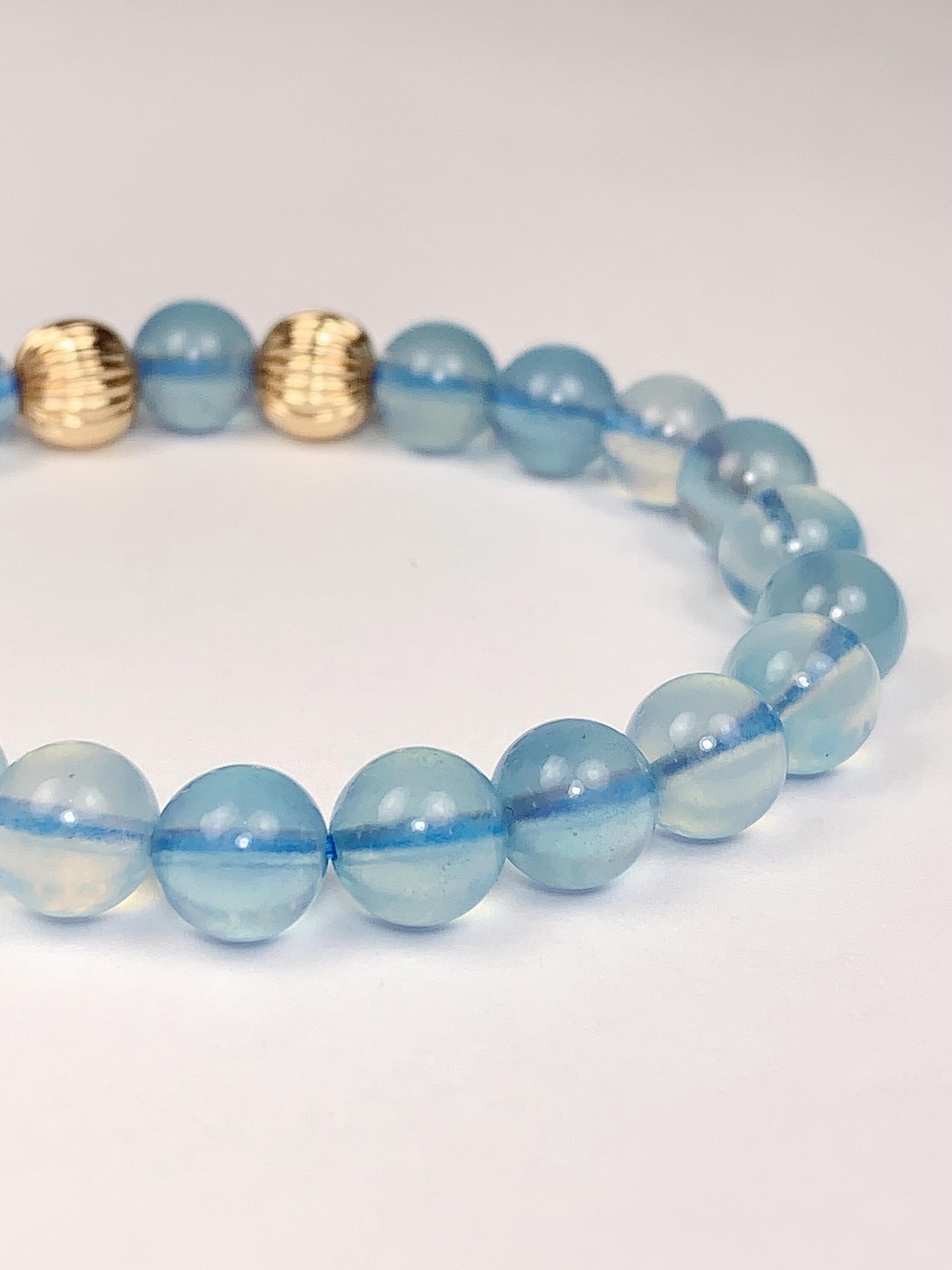 14K Gold Filled Aquamarine Bracelet: Natural Blue Gemstone, 8mm Beads