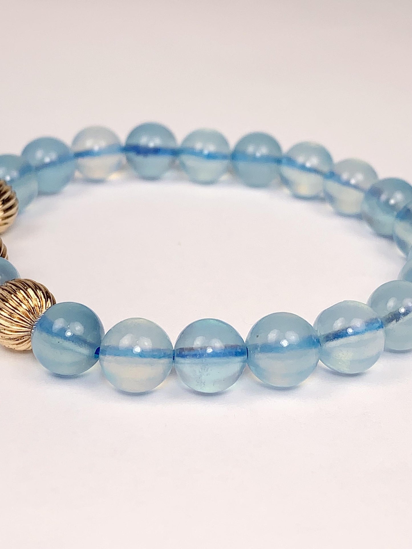 14K Gold Filled Aquamarine Bracelet: Natural Blue Gemstone, 8mm Beads