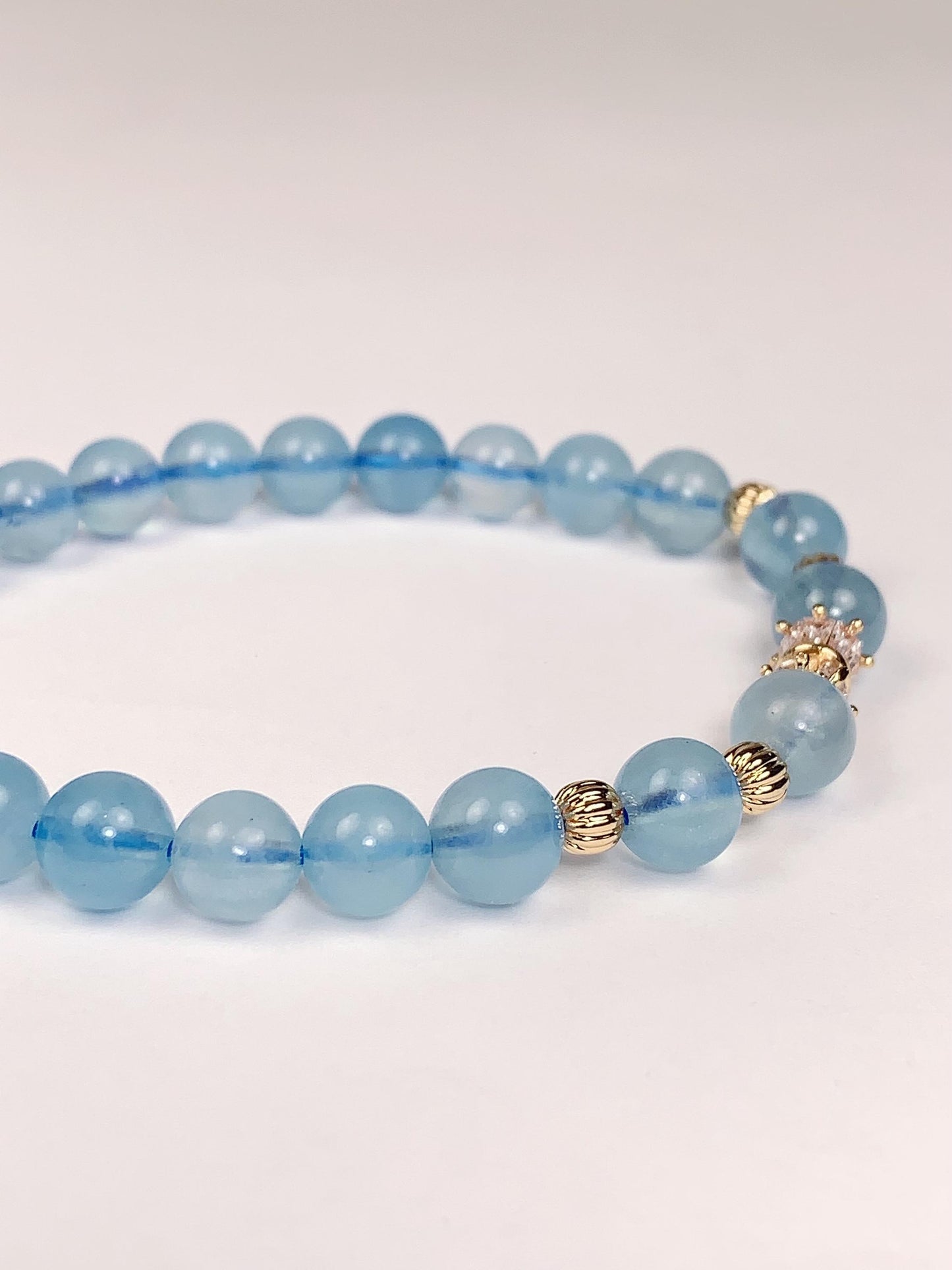 14K Gold Filled Aquamarine Bracelet: Natural Blue Gemstone, 6mm Beads