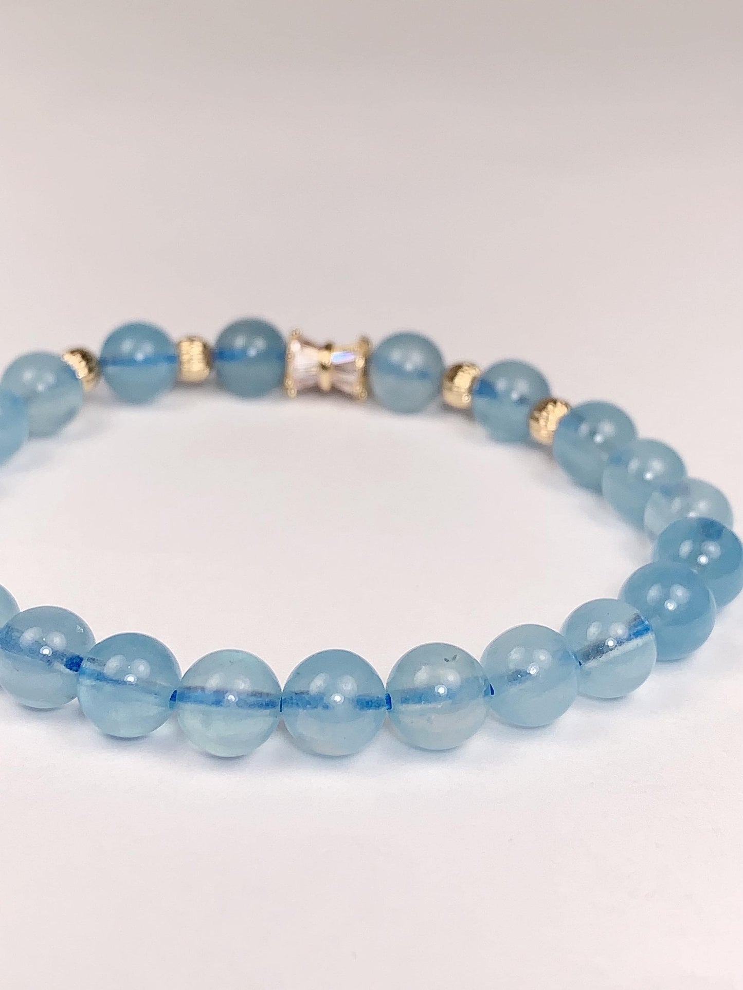 14K Gold Filled Aquamarine Bracelet: Natural Blue Gemstone, 6mm Beads
