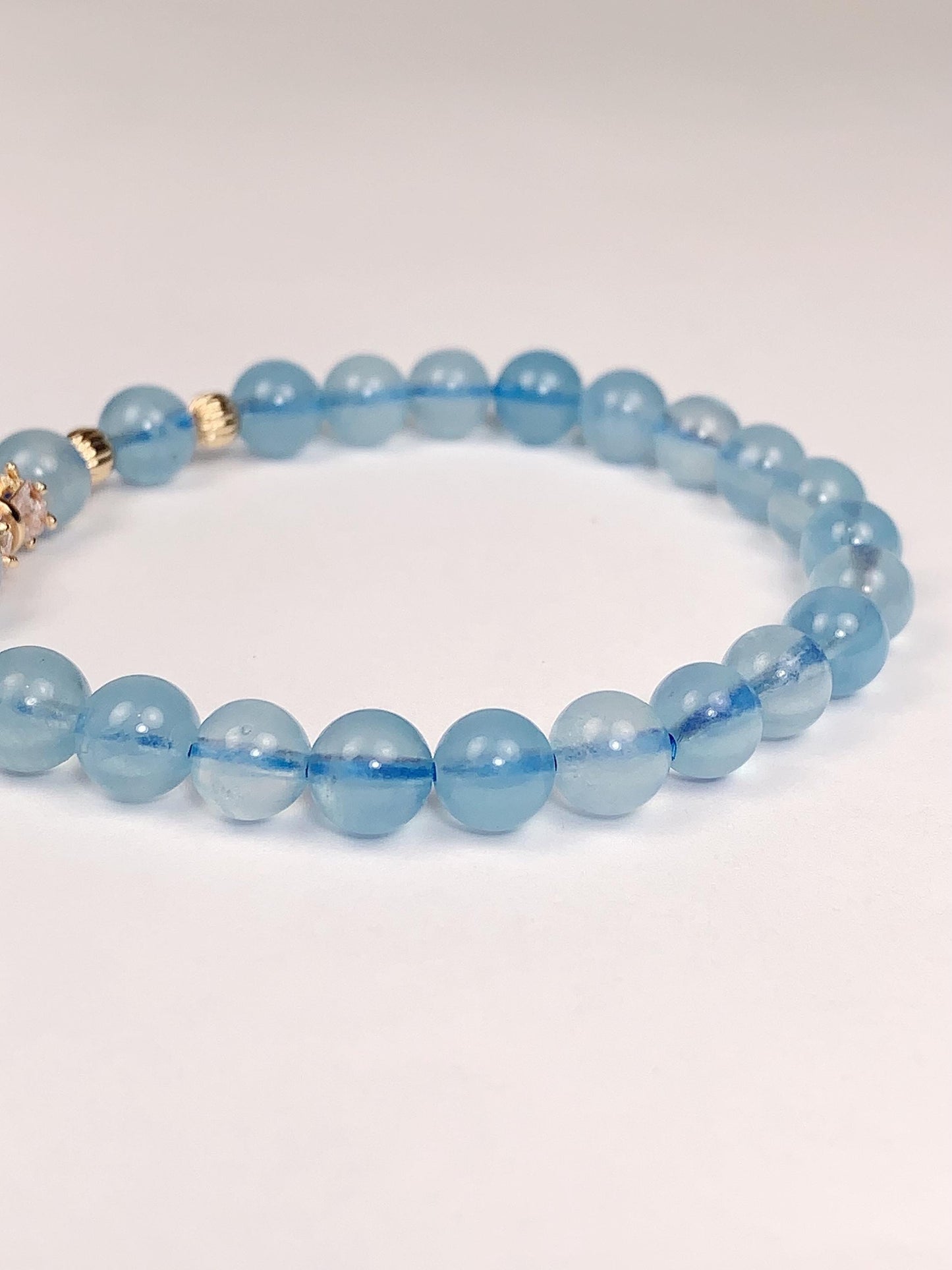 14K Gold Filled Aquamarine Bracelet: Natural Blue Gemstone, 6mm Beads