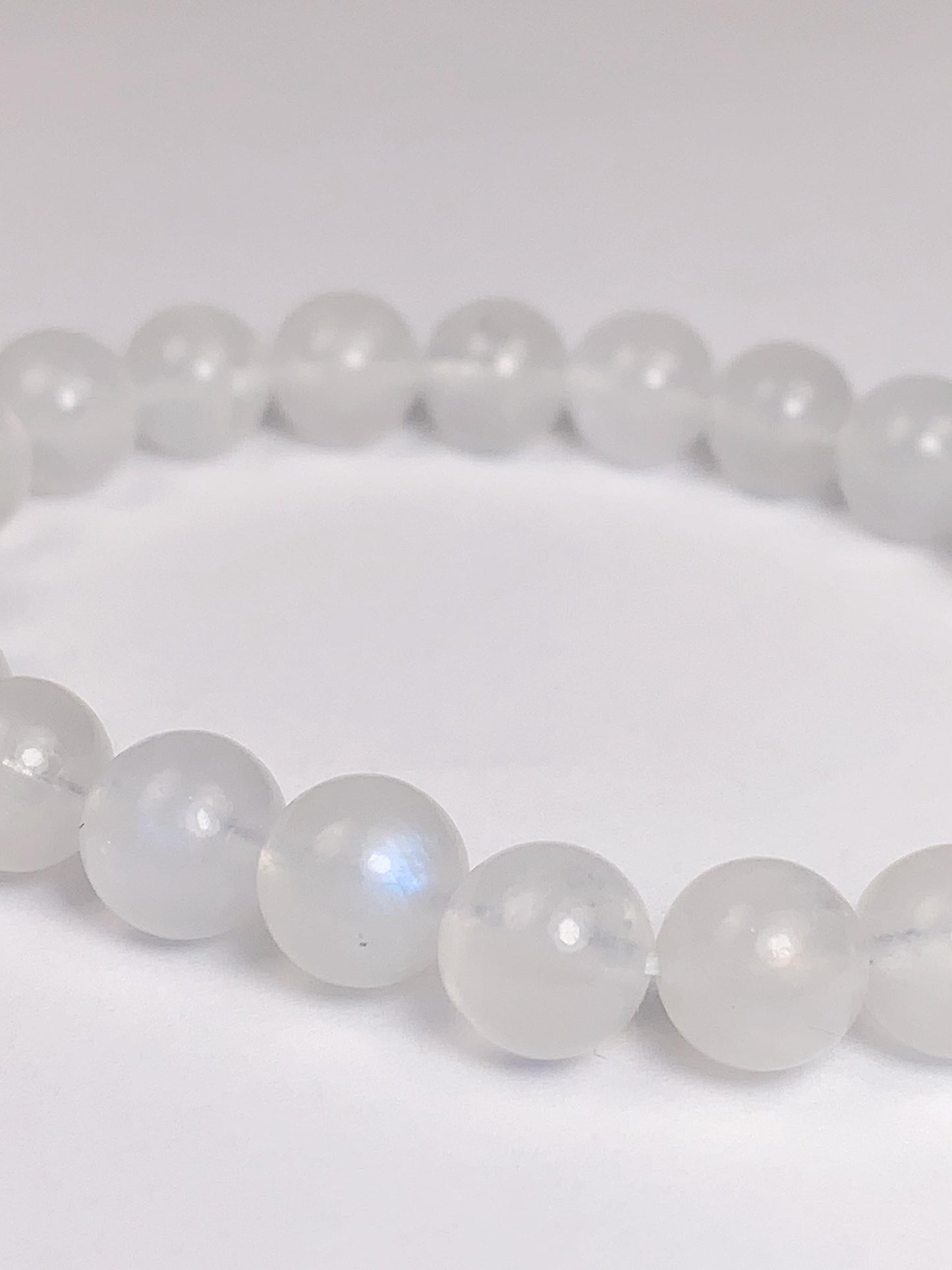 14K Gold Filled Genuine white blue moonstone Smooth Round Stretch Bracelet 8mm