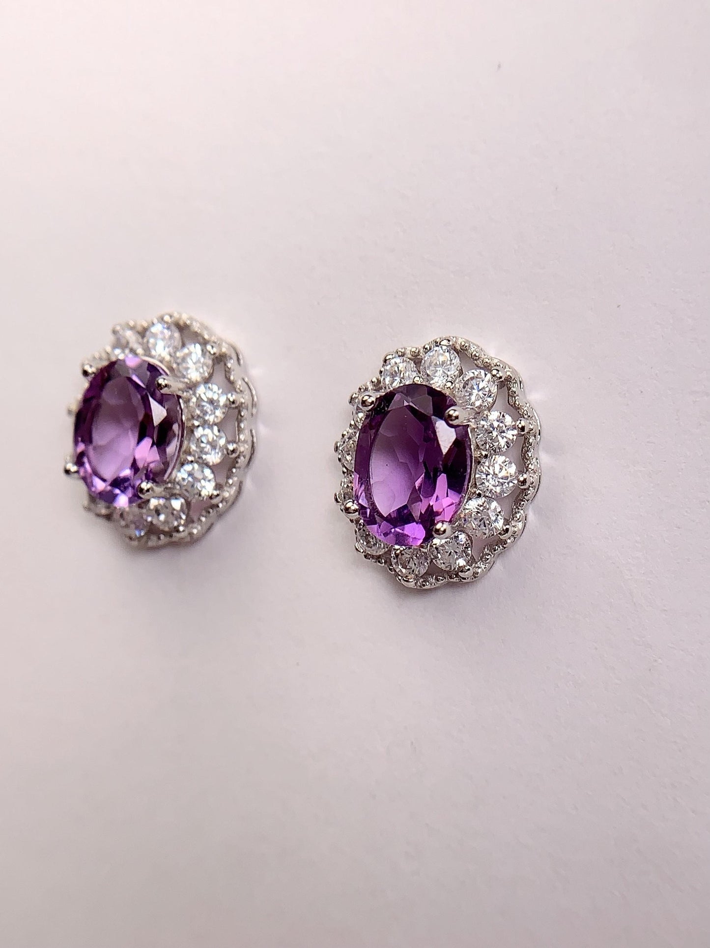 Purple Amethyst Earrings: 18k Gold Plated Sterling Silver, AAA Grade