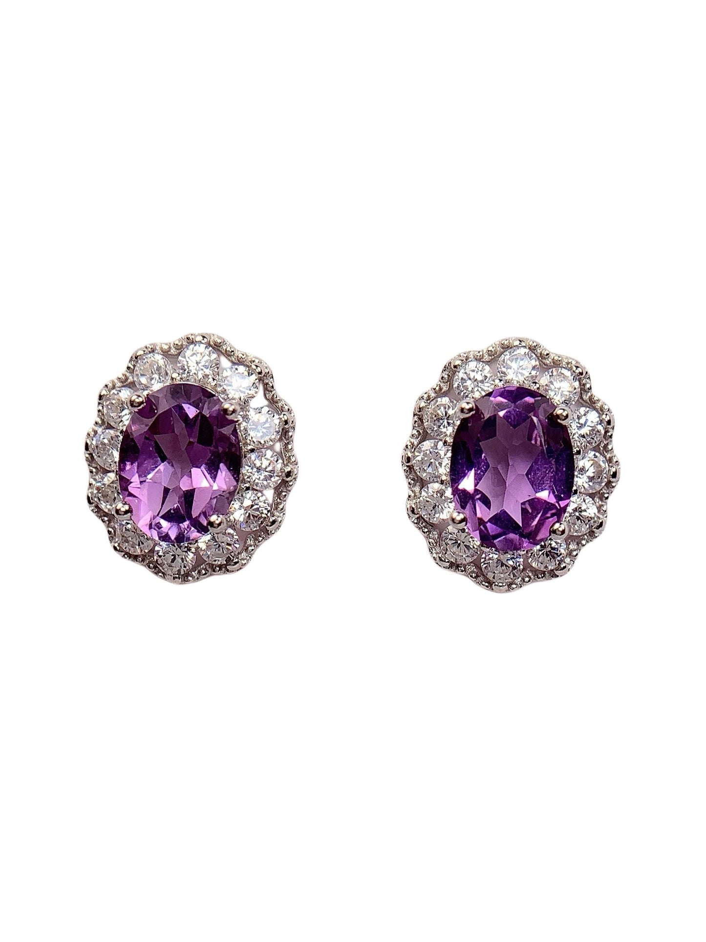 Purple Amethyst Earrings: 18k Gold Plated Sterling Silver, AAA Grade