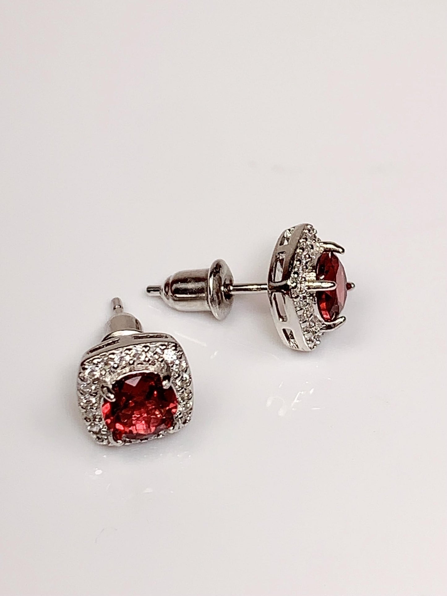 Red Garnet Sterling Silver Earrings: 18k Gold Plated, AAA Gem