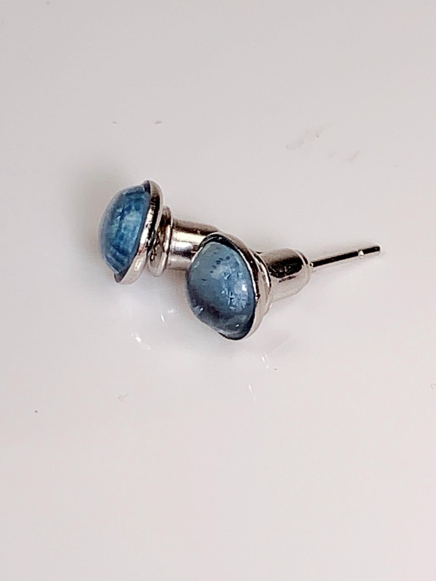 5mm Genuine Natural  Blue Aquamarine Smooth round Cut 18k Gold Plated S 925 Sterling Silver Earring