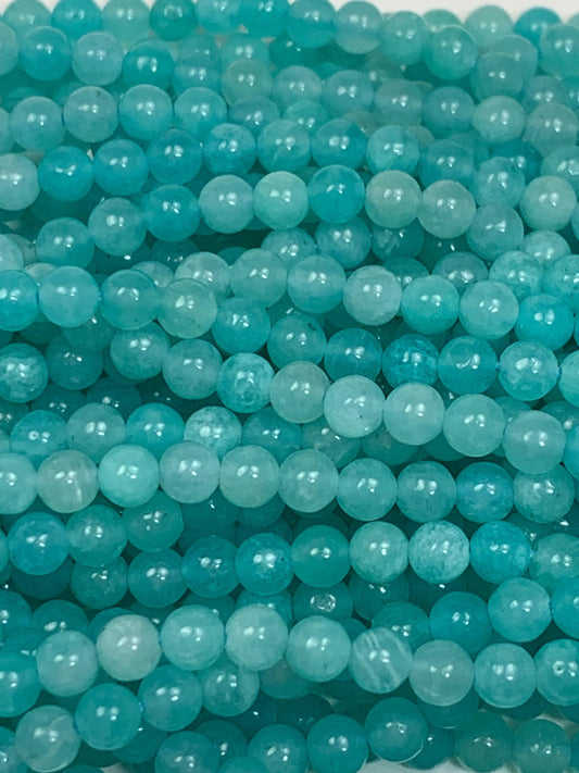Natural Blue Amazonite Beads: Smooth Round Gemstone Strand (4mm)